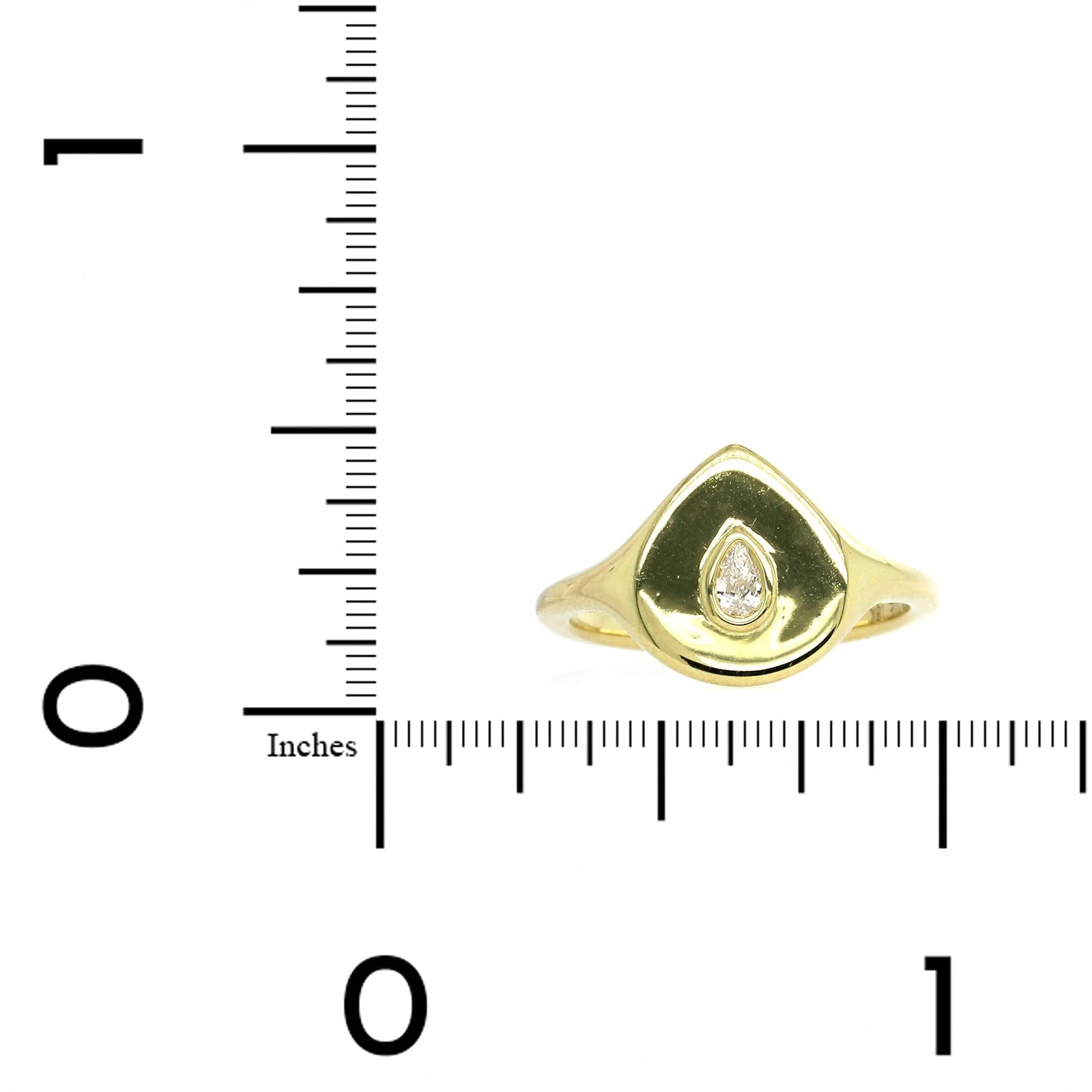 18K Yellow Gold Pear Shape Diamond Pinky Ring - Image 3