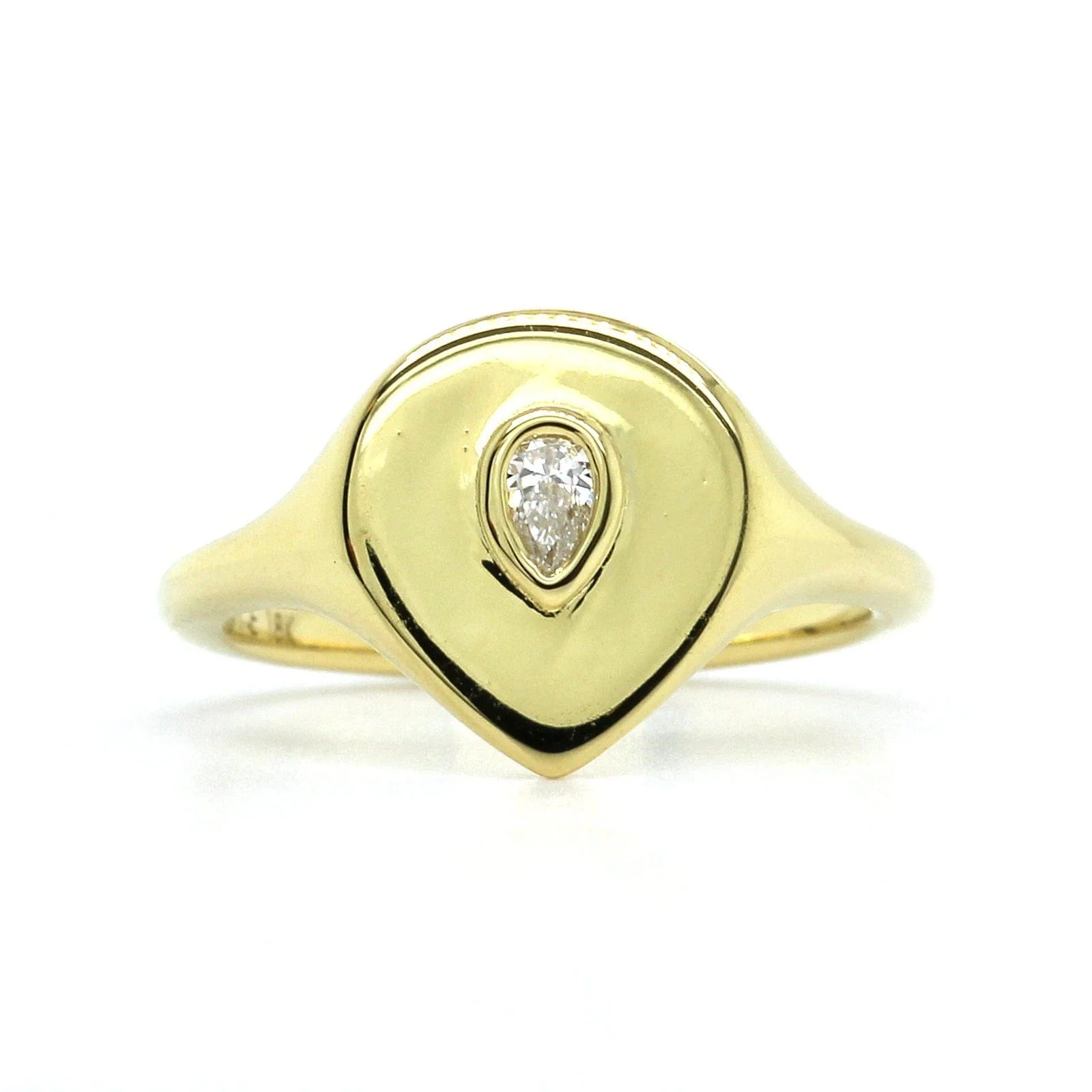 18K Yellow Gold Pear Shape Diamond Pinky Ring - Image 4