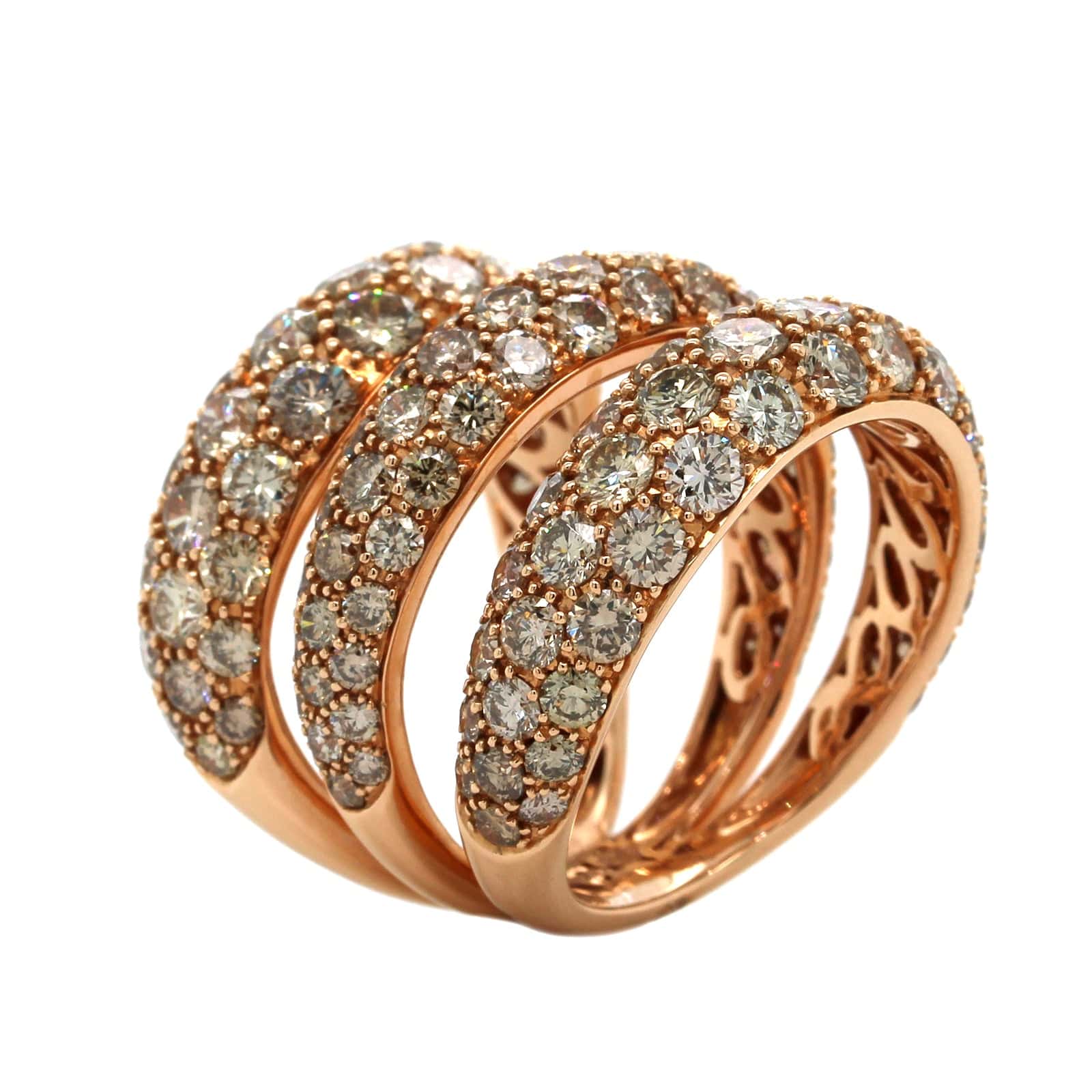Etho Maria 18K Rose Gold 3 Row Brown Diamond Ring - Image 2