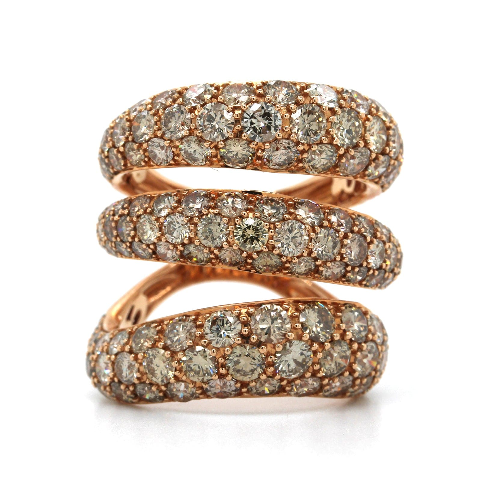 Etho Maria 18K Rose Gold 3 Row Brown Diamond Ring - Image 4