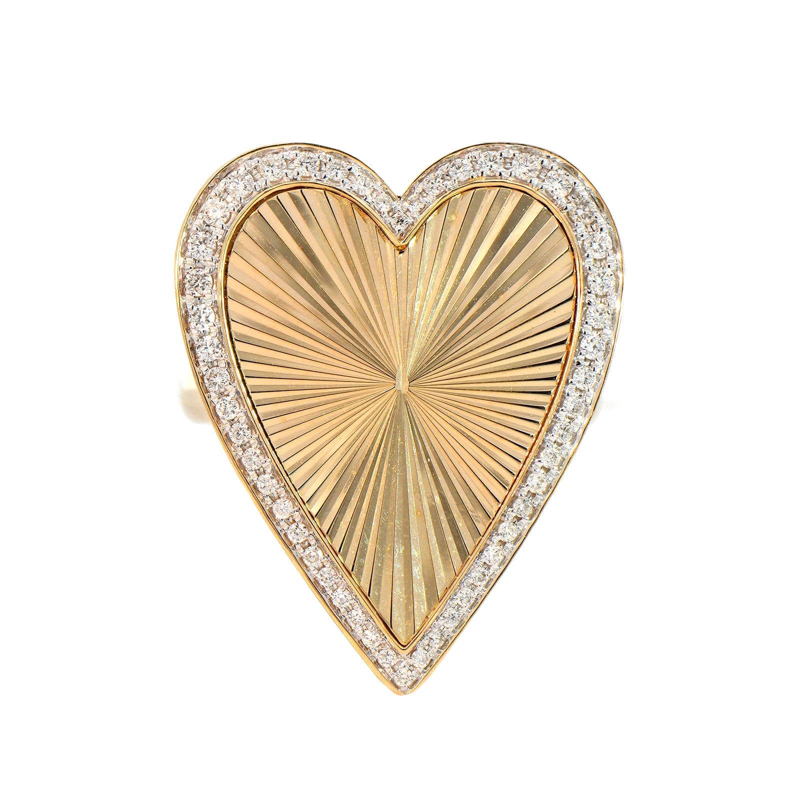 14K Yellow Gold Fluted Diamond Heart Ring - Image 4