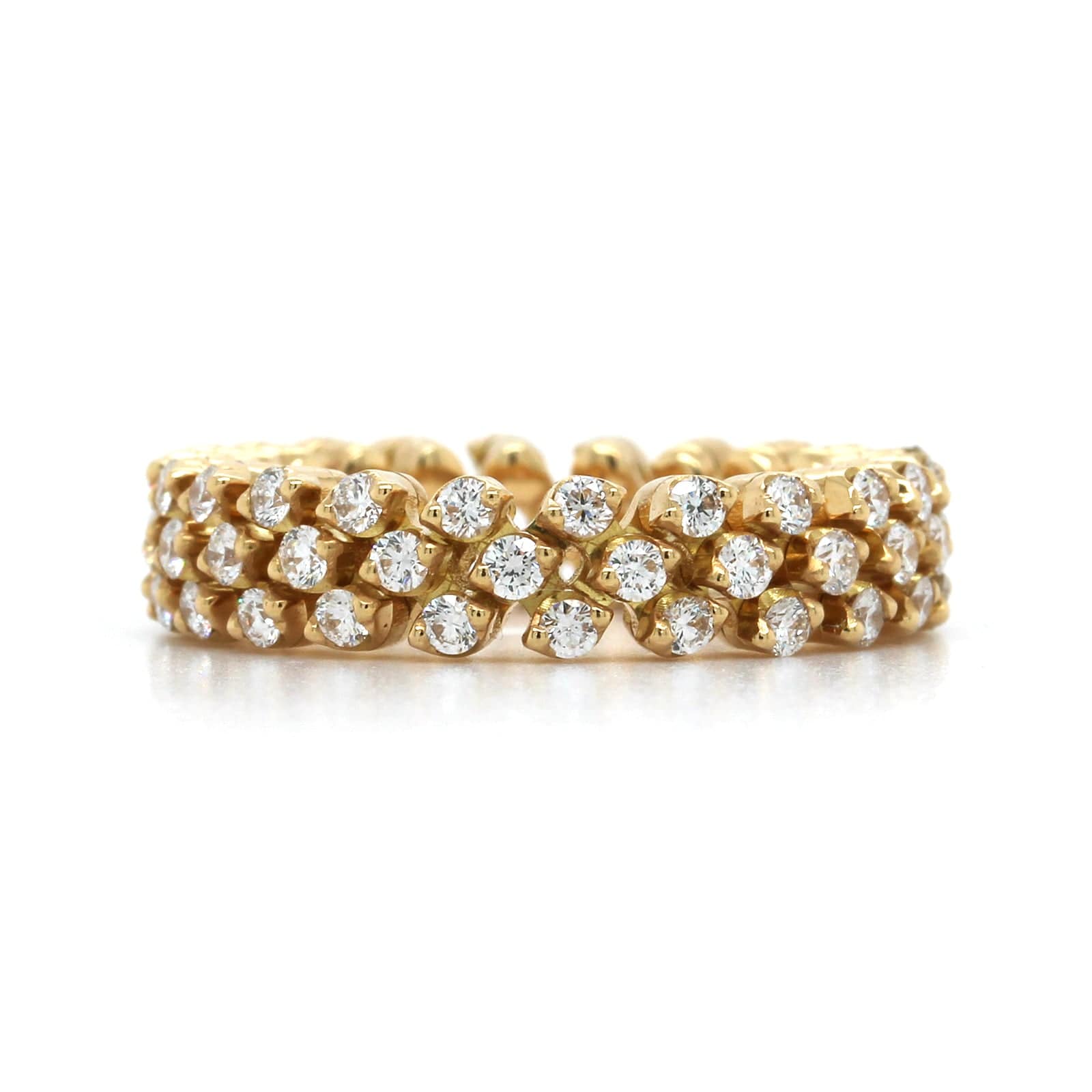 18K Yellow Gold 3 Row Adjustable Diamond Ring - Image 4