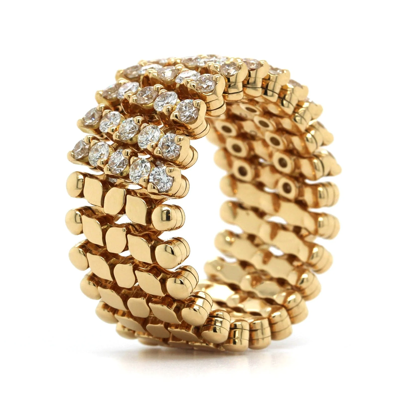 18K Yellow Gold 5 Row Adjustable Diamond Ring - Image 2