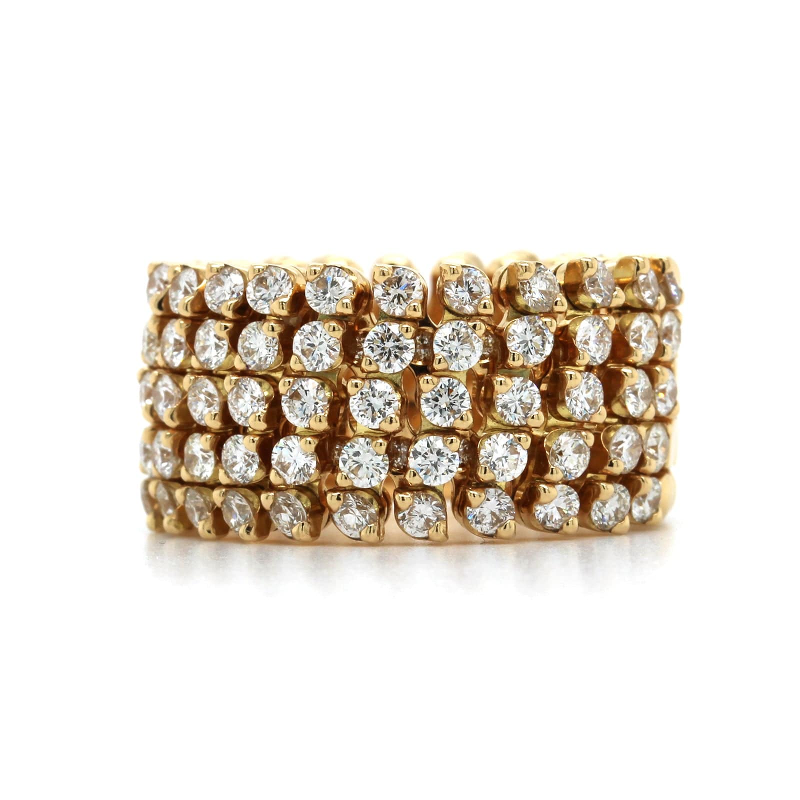 18K Yellow Gold 5 Row Adjustable Diamond Ring - Image 4