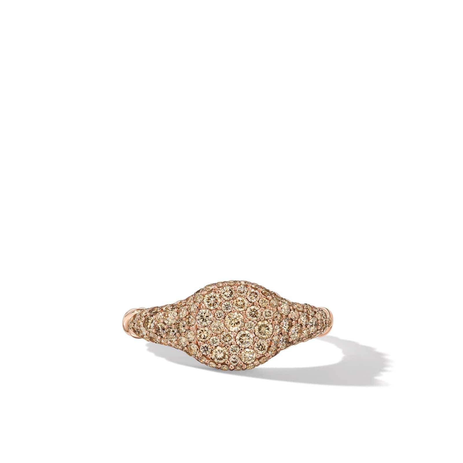 Petite Pavé Pinky Ring in 18K Rose Gold with Cognac Diamonds, 7mm - Image 3