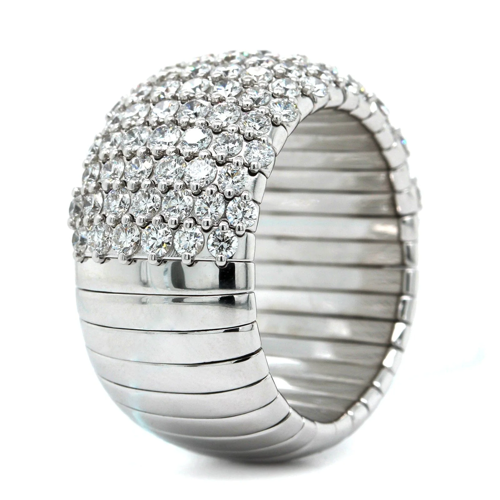 Zydo 18K White Gold Alternating Diamond Rows Stretch Ring - Image 2