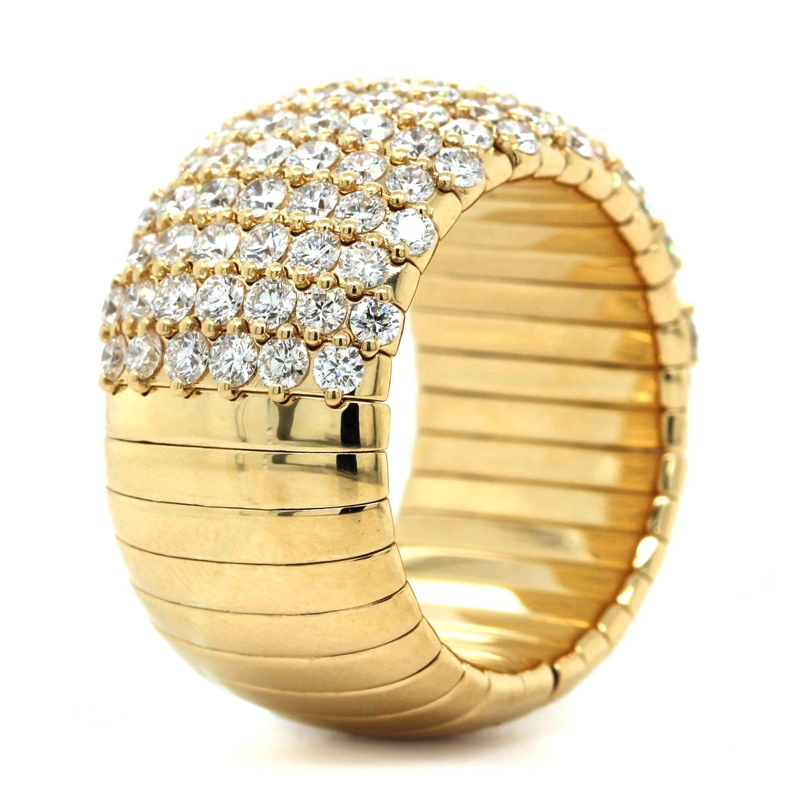 Zydo 18K Yellow Gold Alternating Diamond Rows Stretch Ring - Image 2