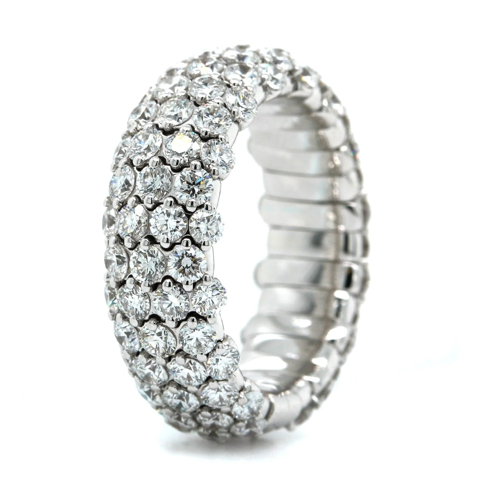 Zydo 18K White Gold Alternating 3 & 4 Diamond Rows Stretch Ring - Image 2