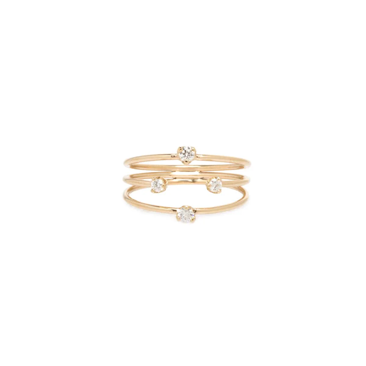 Zoe Chicco 14K Yellow Gold 3 Thin Band Mixed Sized Diamond Ring