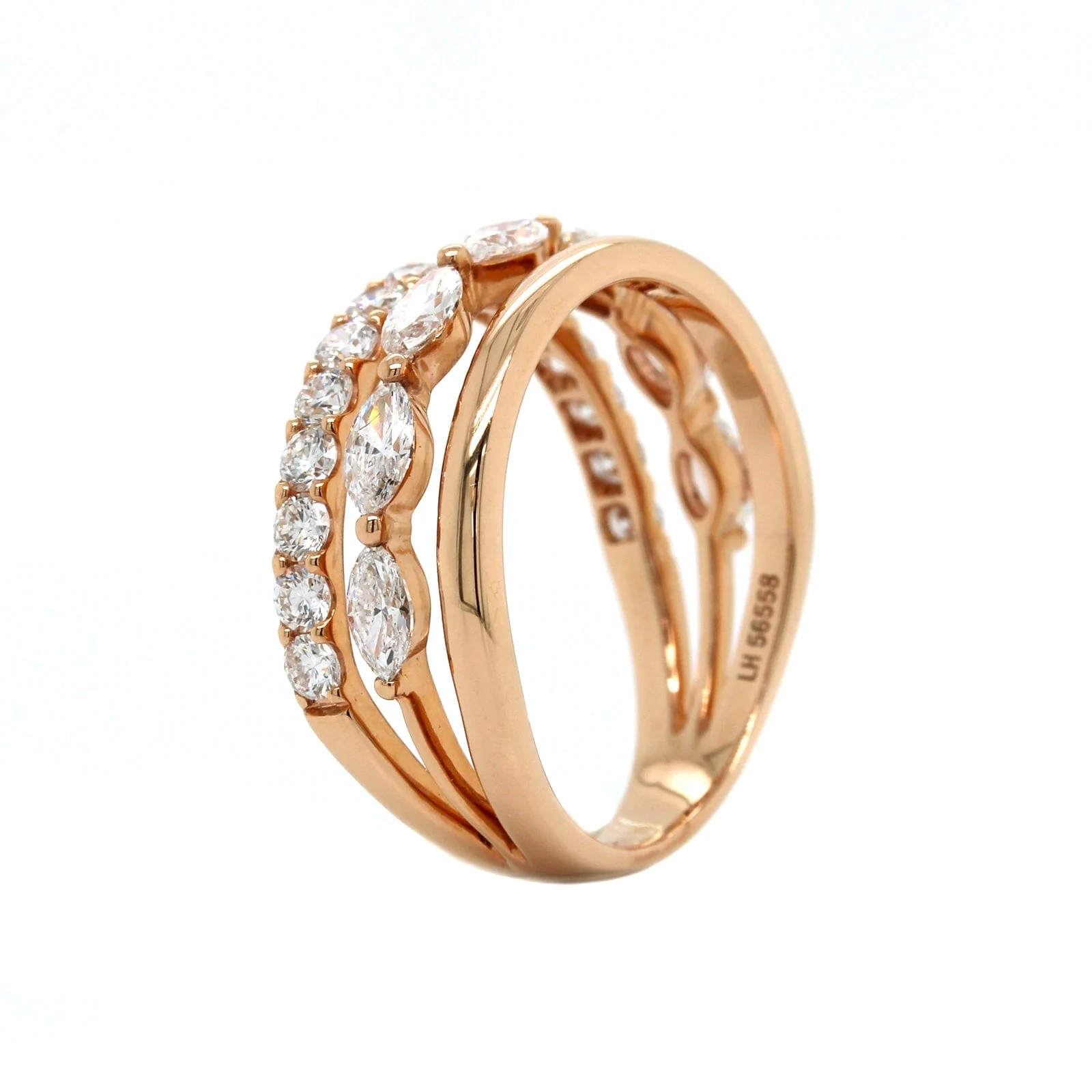 Etho Maria 18K Rose Gold 3 Row Diamond Band - Image 2