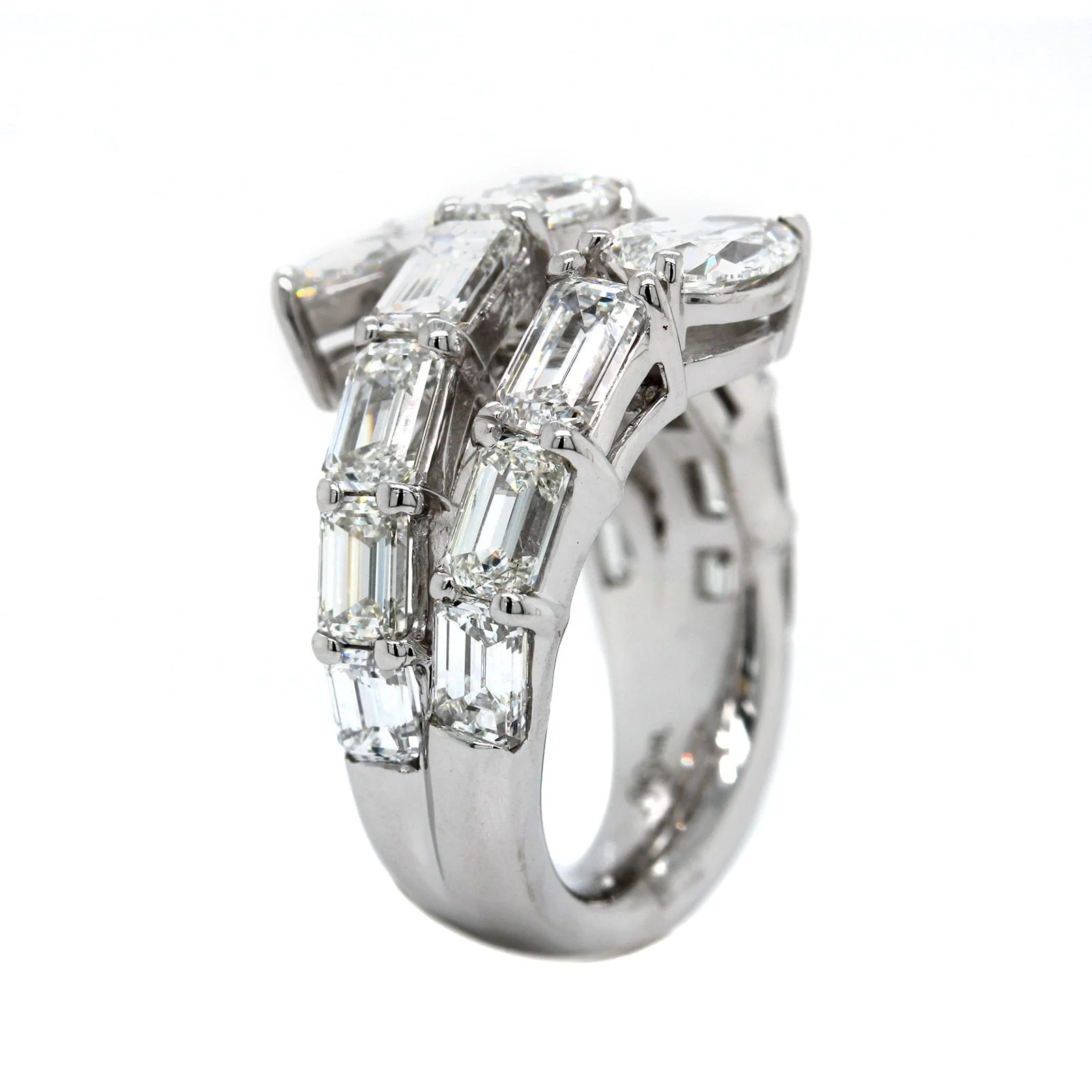 Platinum Bypass Emerald & Pear Shape Diamond Ring - Image 2