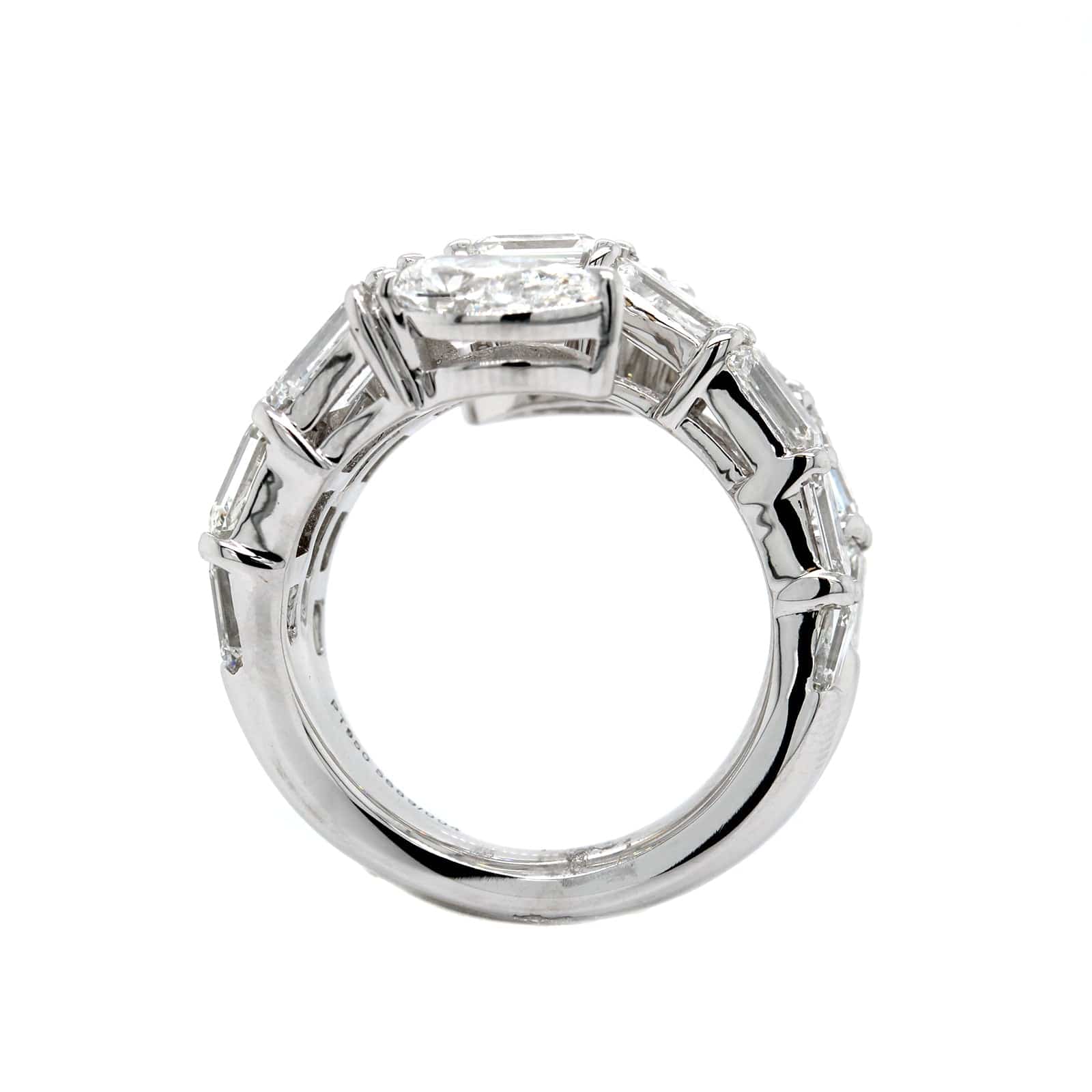 Platinum Bypass Emerald & Pear Shape Diamond Ring - Image 3