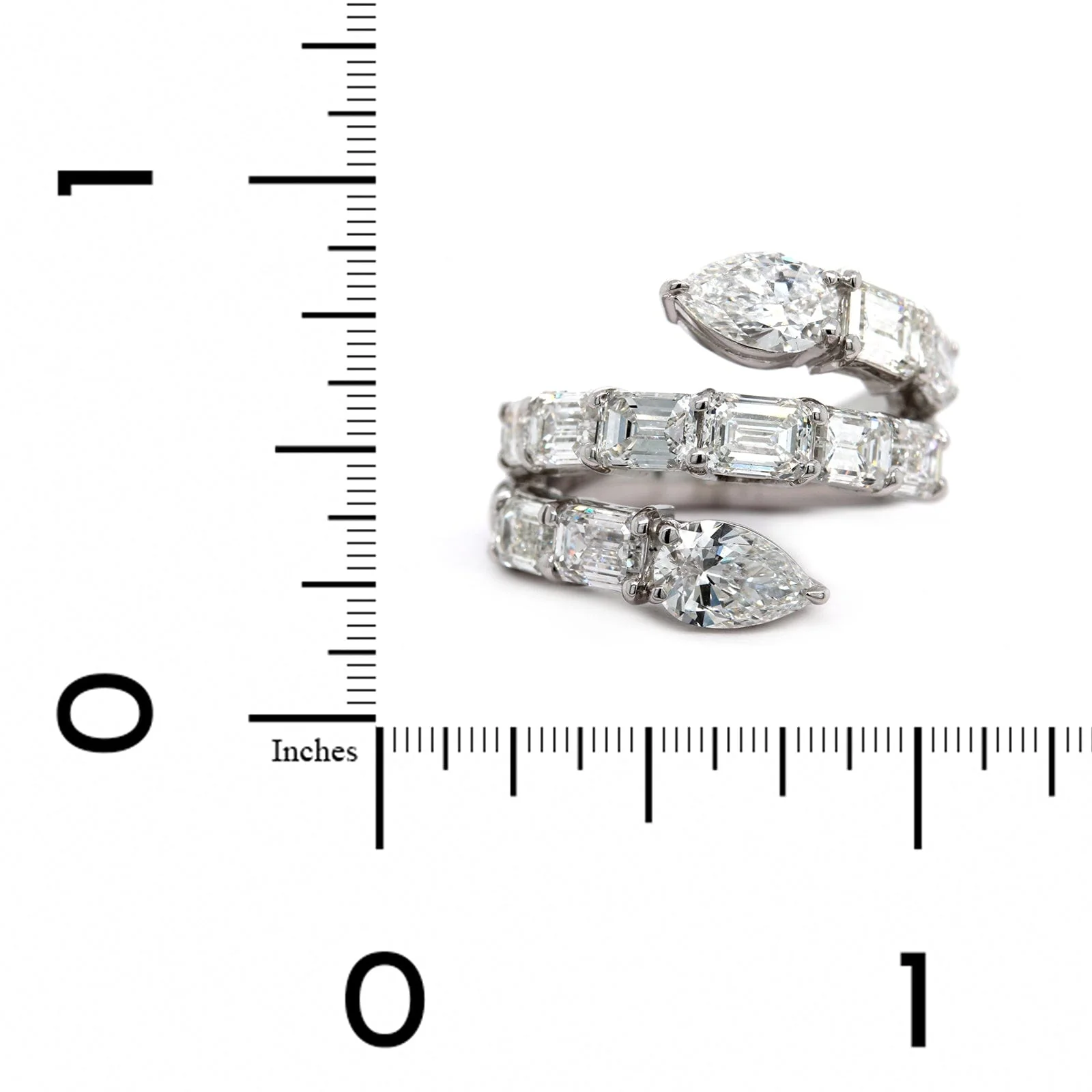 Platinum Bypass Emerald & Pear Shape Diamond Ring - Image 4
