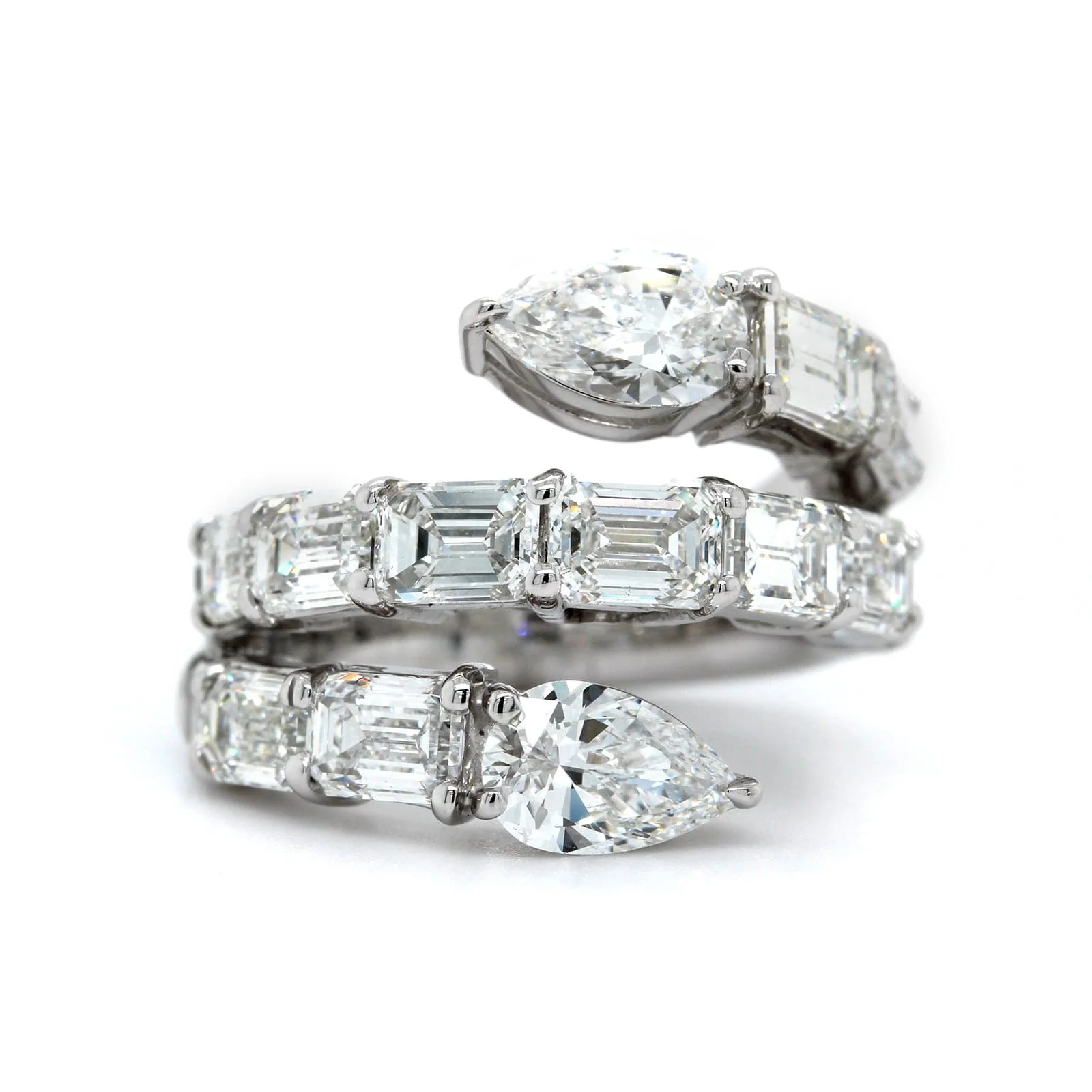 Platinum Bypass Emerald & Pear Shape Diamond Ring - Image 5