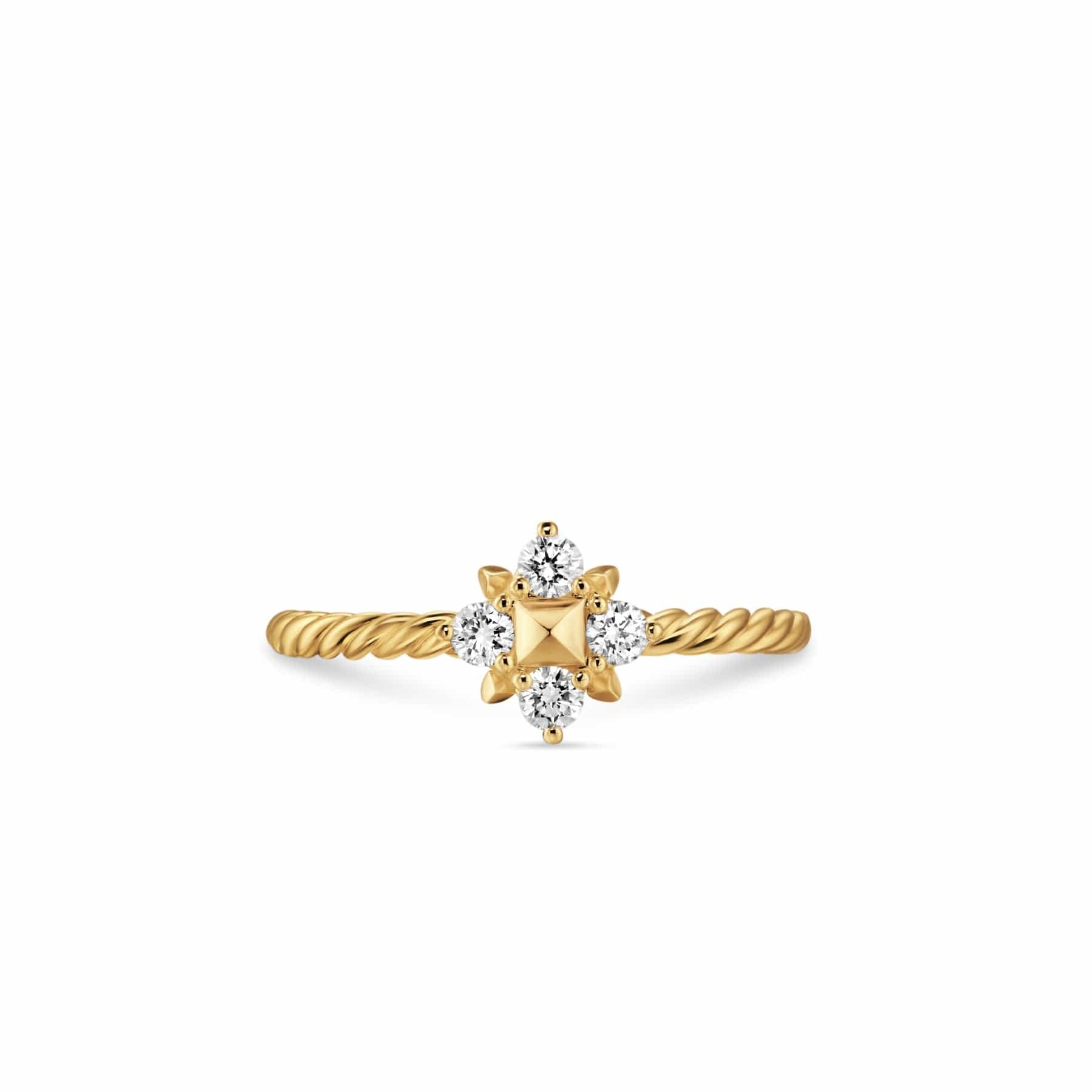 Petite Modern Renaissance Pyramid Ring 18K Yellow Gold with Diamonds, 6.2mm