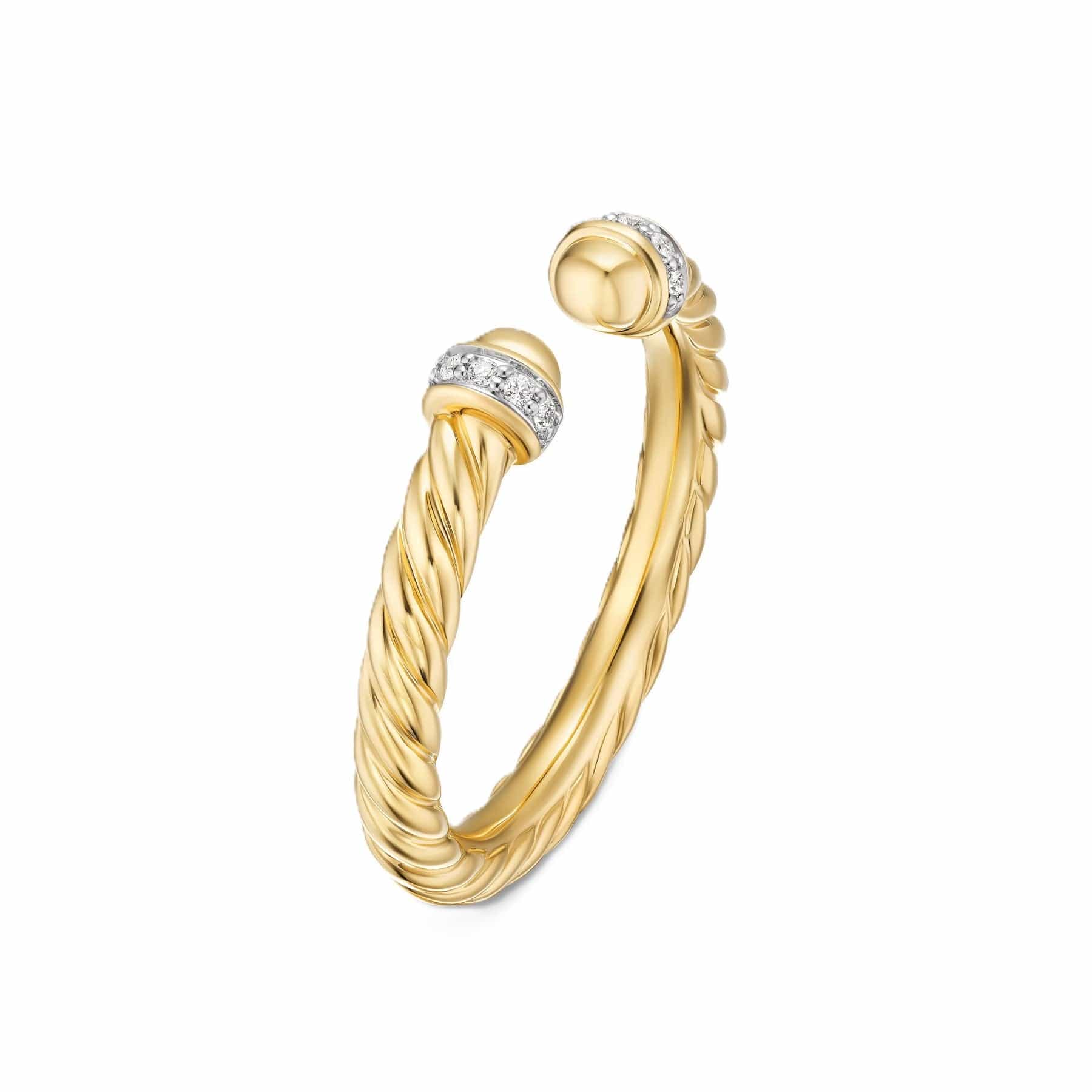 Cable Band Open Ring 18K Yellow Gold with Diamonds, 2.8mm - Image 2