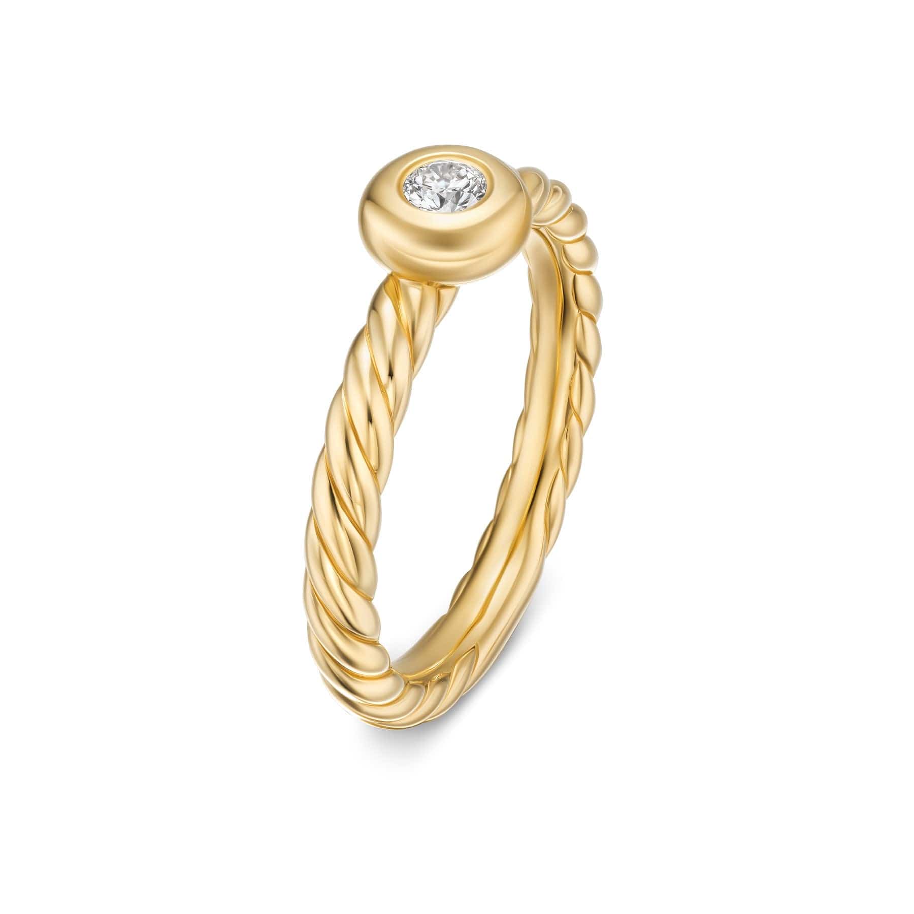 Petite Cable Ring 18K Yellow Gold with Center Diamond, 2.8mm - Image 2