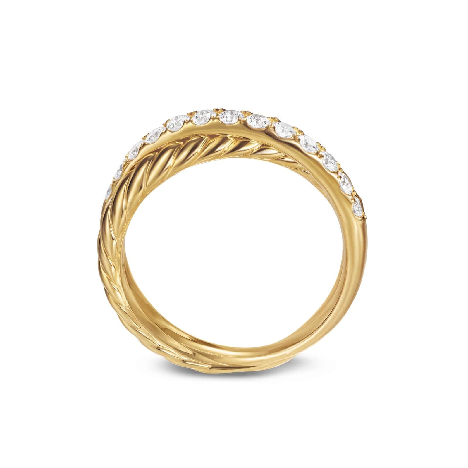 Crossover Two Row Ring 18K Yellow Gold with Diamonds, 5mm - Image 4