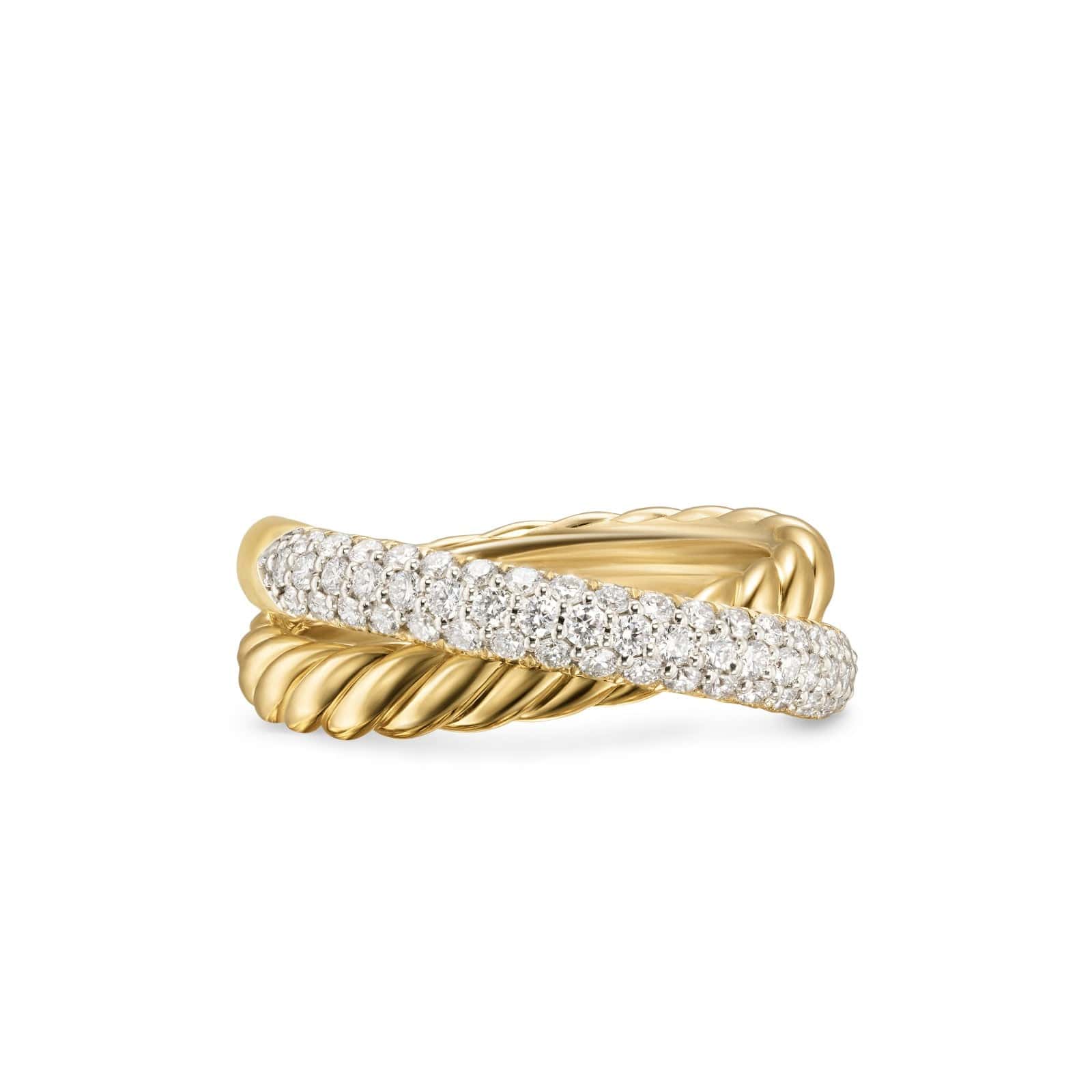 Crossover Two Row Ring 18K Yellow Gold with Diamonds, 7.5mm
