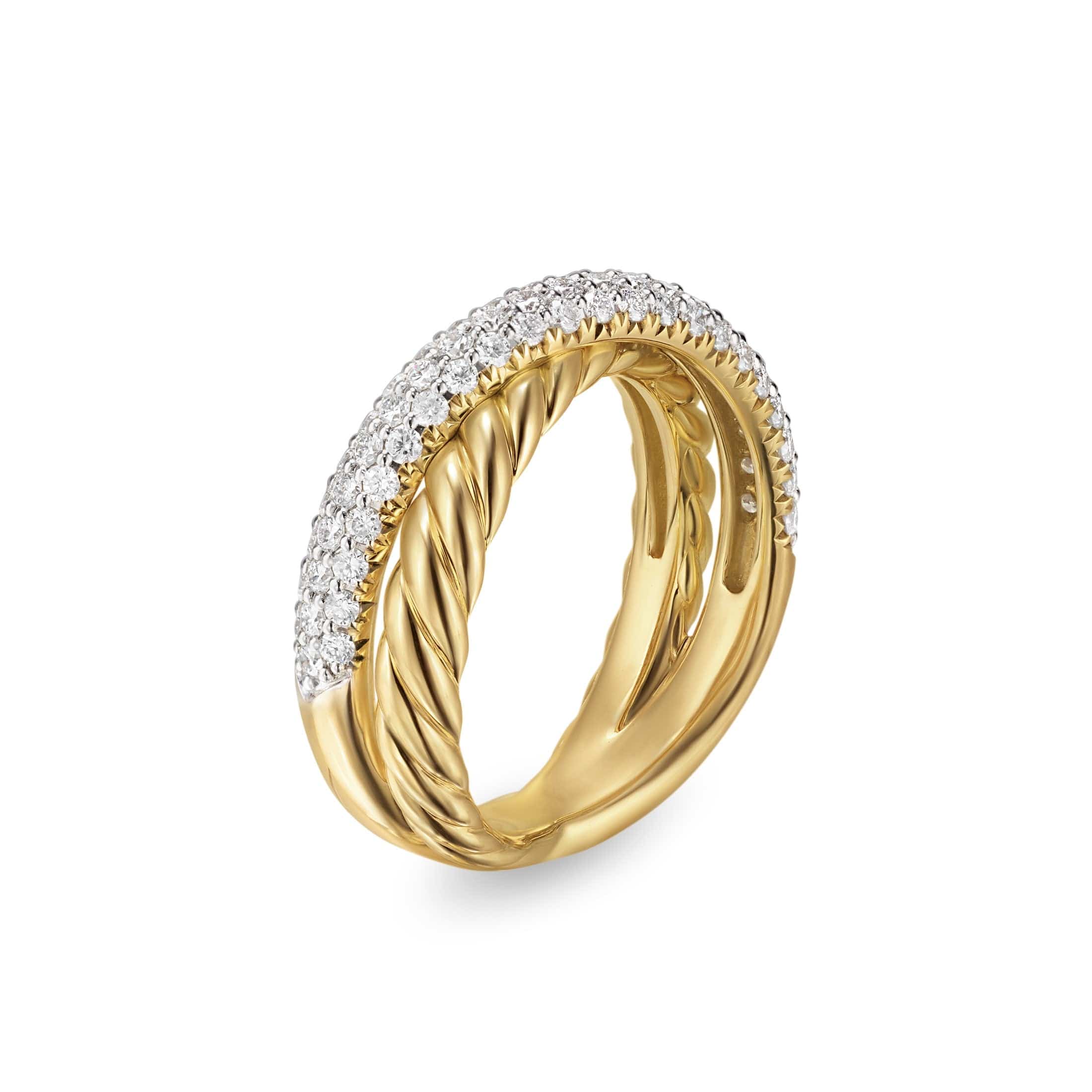 Crossover Two Row Ring 18K Yellow Gold with Diamonds, 7.5mm - Image 2