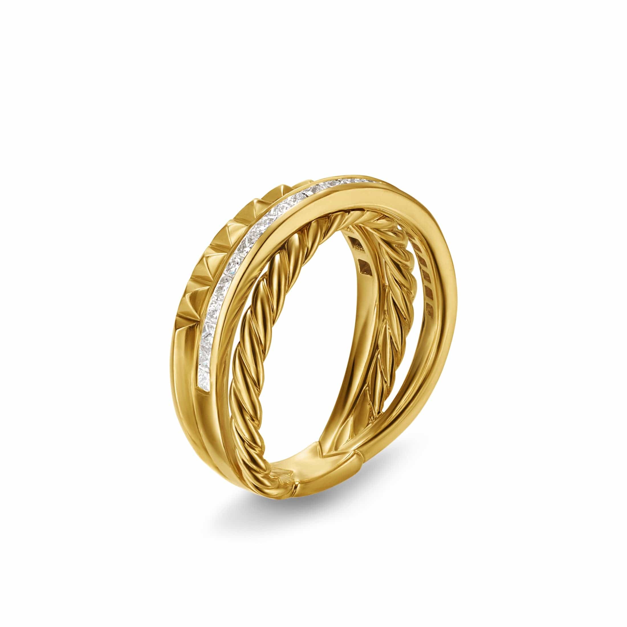Crossover Trio Three Row Ring 18K Yellow Gold with Diamonds, 8mm - Image 2