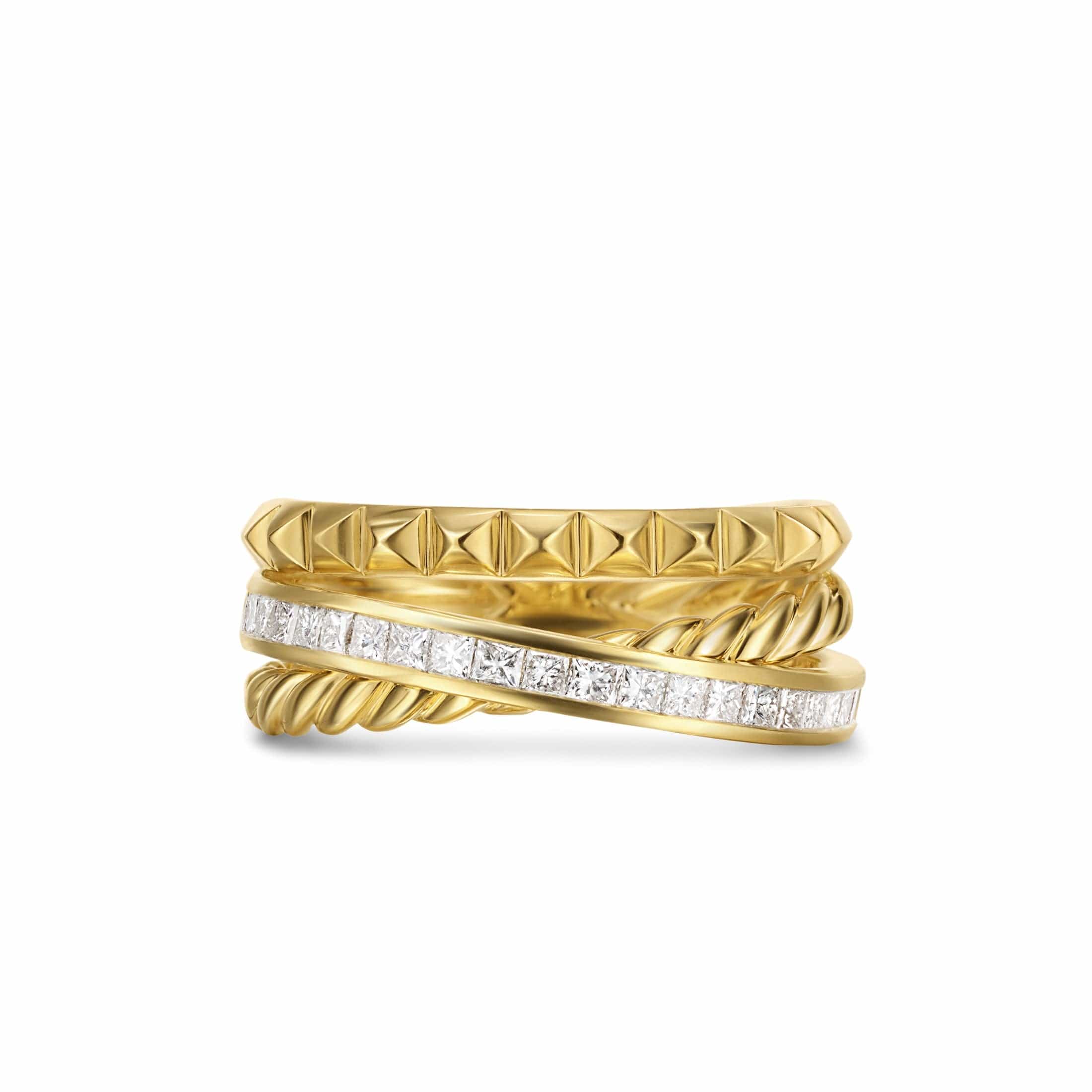 Crossover Trio Three Row Ring 18K Yellow Gold with Diamonds, 8mm - Image 3