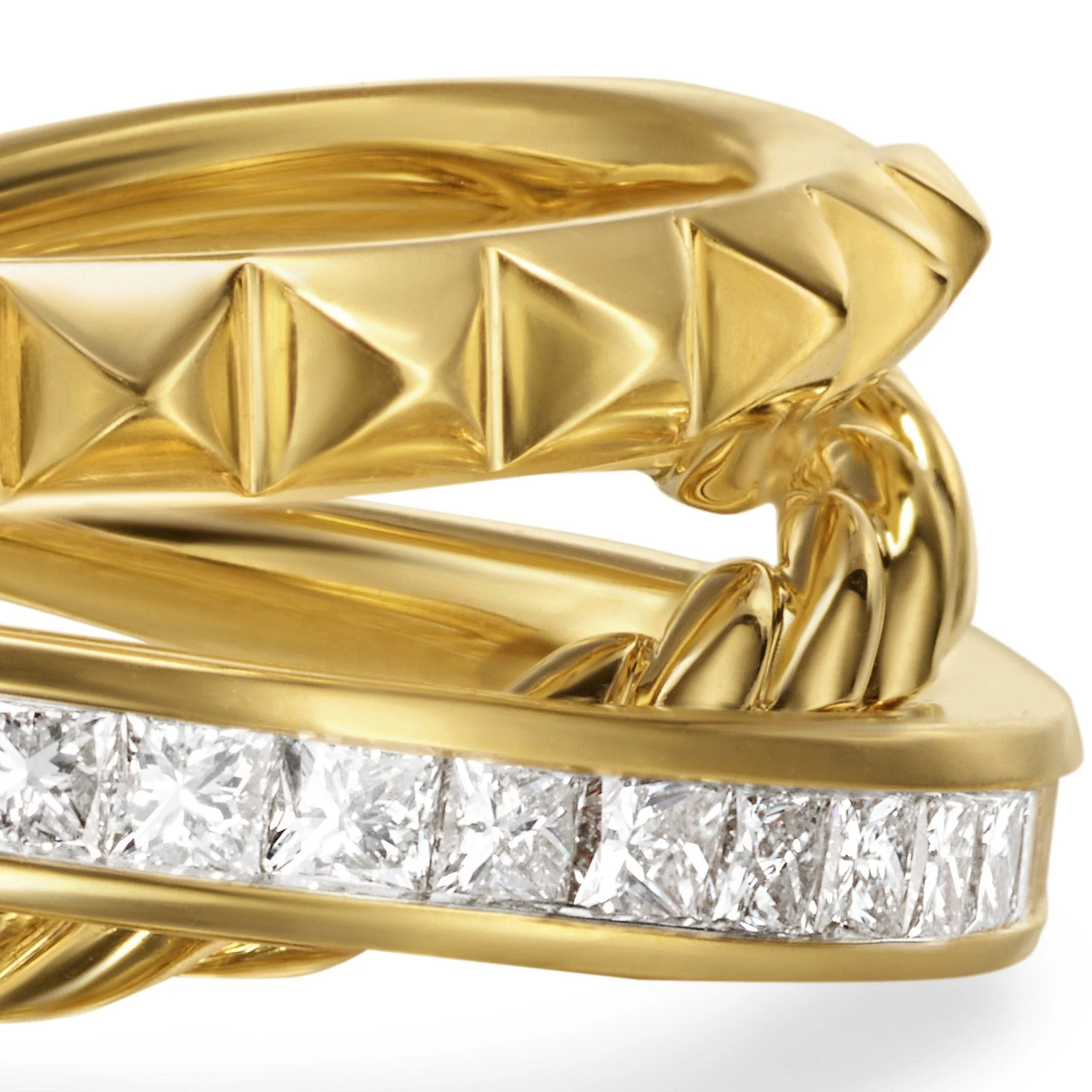 Crossover Trio Three Row Ring 18K Yellow Gold with Diamonds, 8mm - Image 4