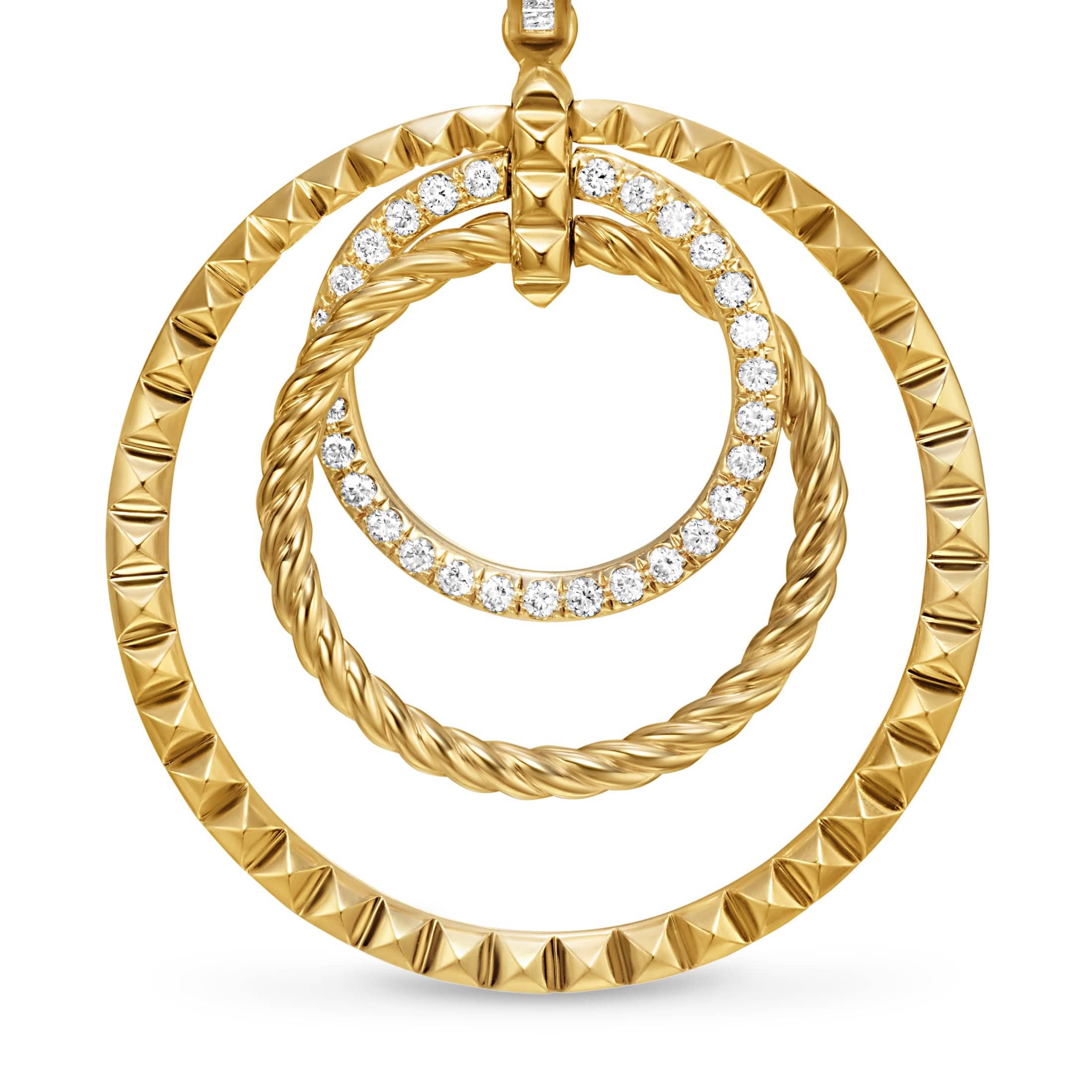 Crossover Trio Drop Earrings 18K Yellow Gold with Diamonds, 35mm - Image 3