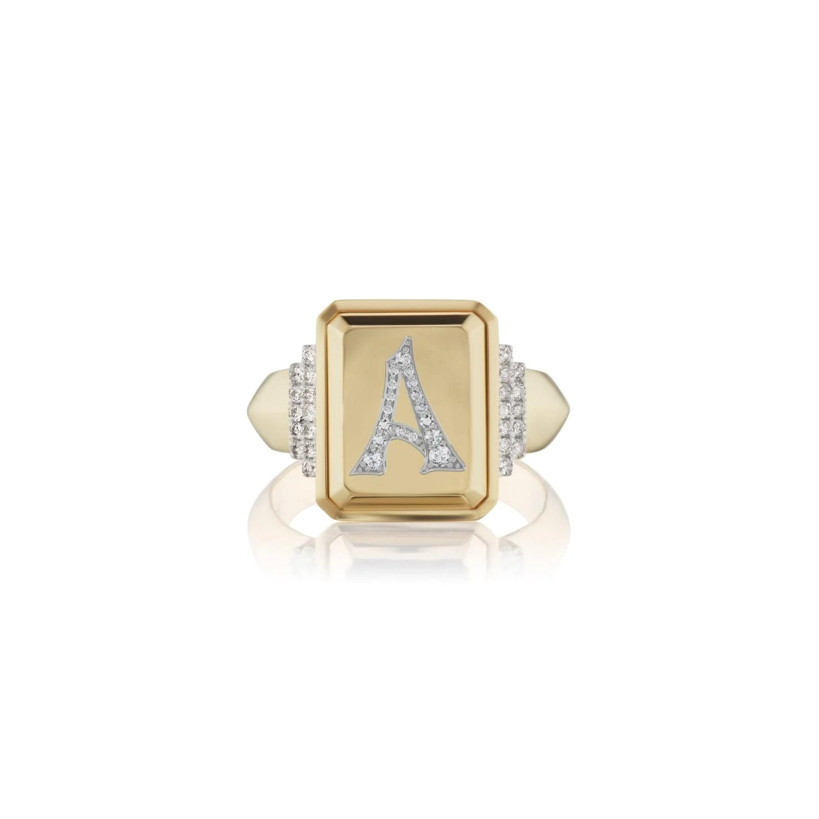 Sorellina 18K Yellow Gold Pave Initial A Signet Ring