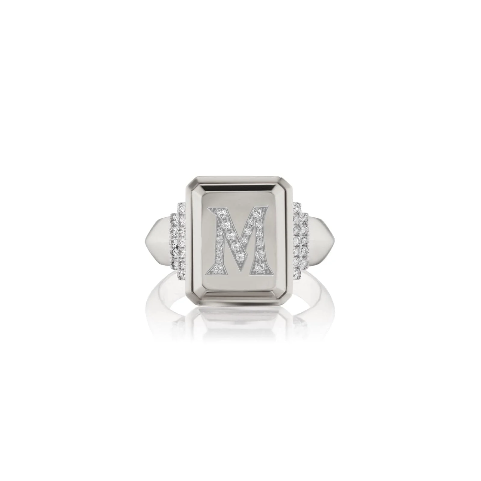 Sorellina 18K White Gold Pave Initial M Signet Ring