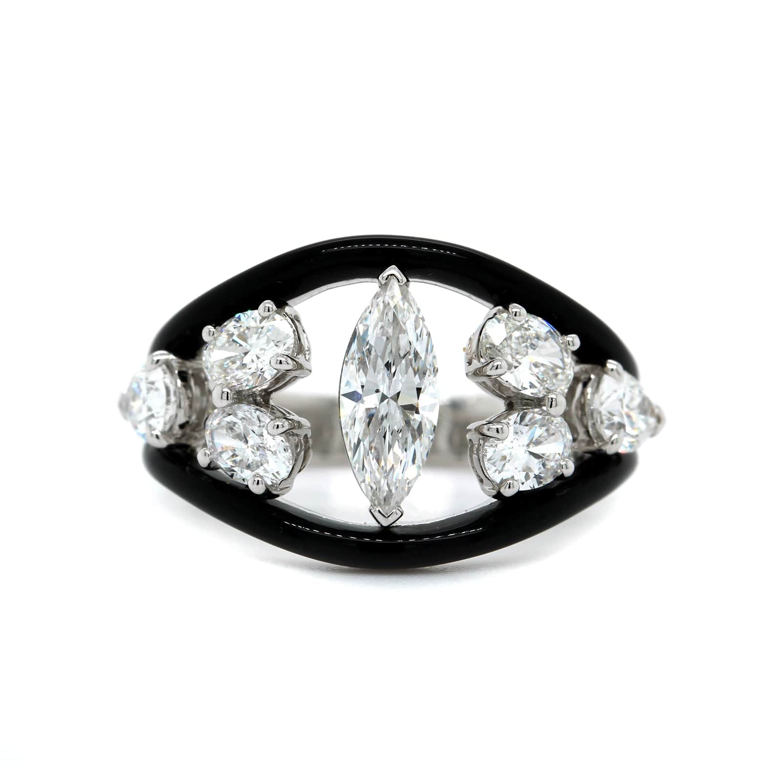 Etho Maria 18K White Gold & Black Ceramic Diamond Ring - Image 5
