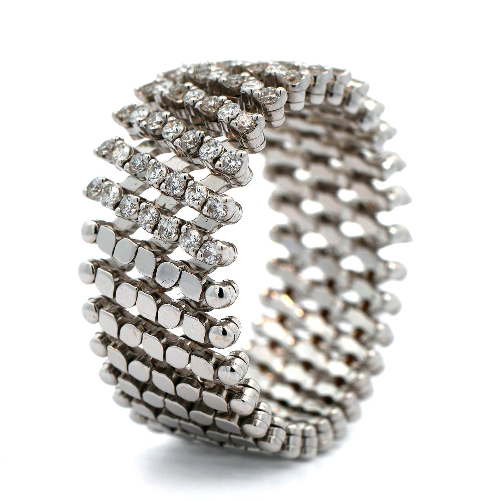 18K White Gold 7 Row Adjustable Diamond Ring - Image 2