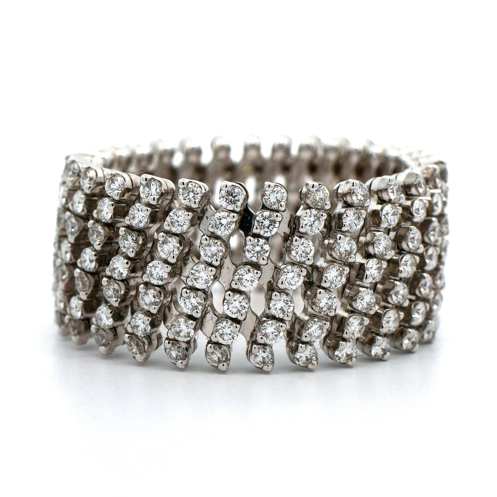 18K White Gold 7 Row Adjustable Diamond Ring - Image 4