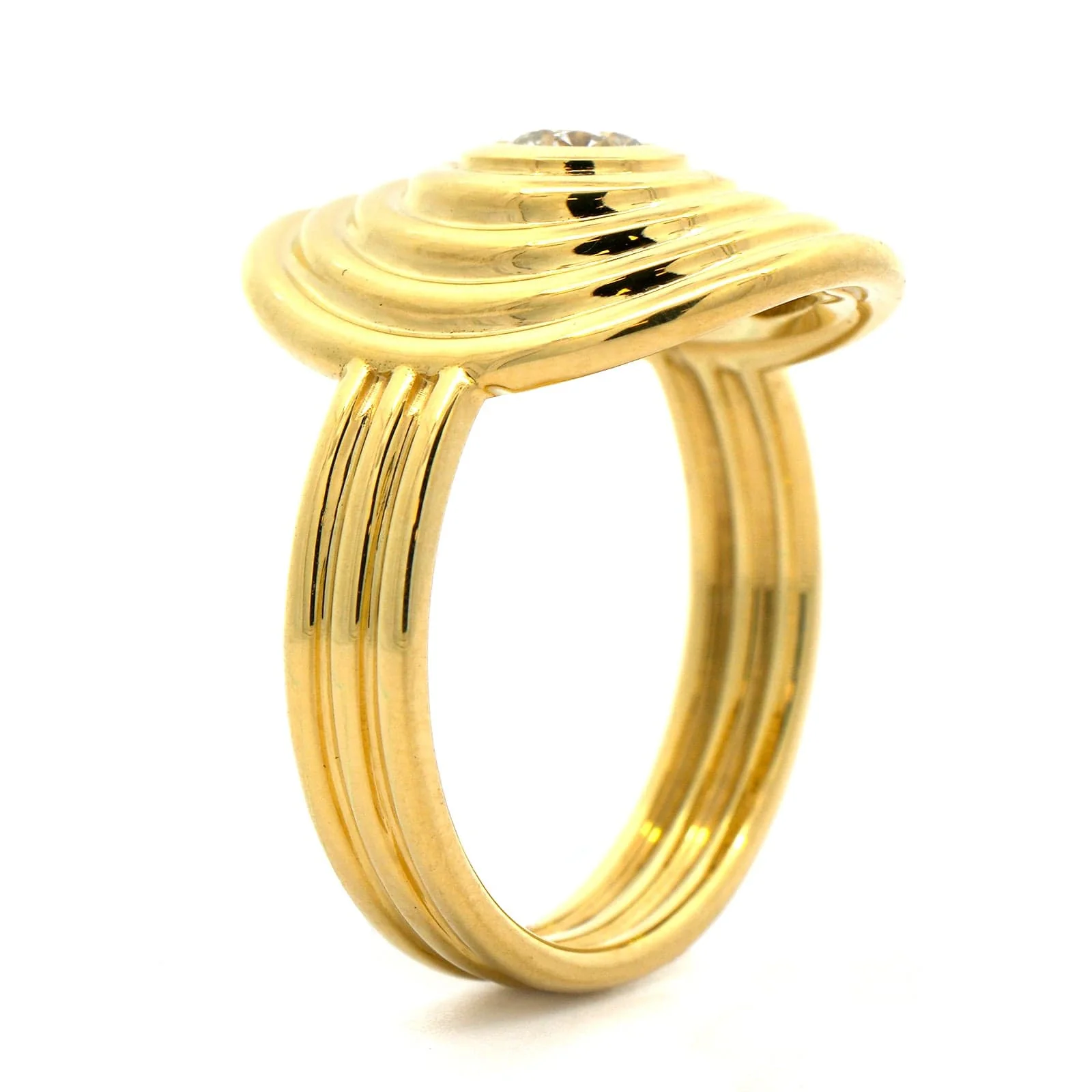 18K Yellow Gold Large Bezel Set Diamond Ring - Image 2
