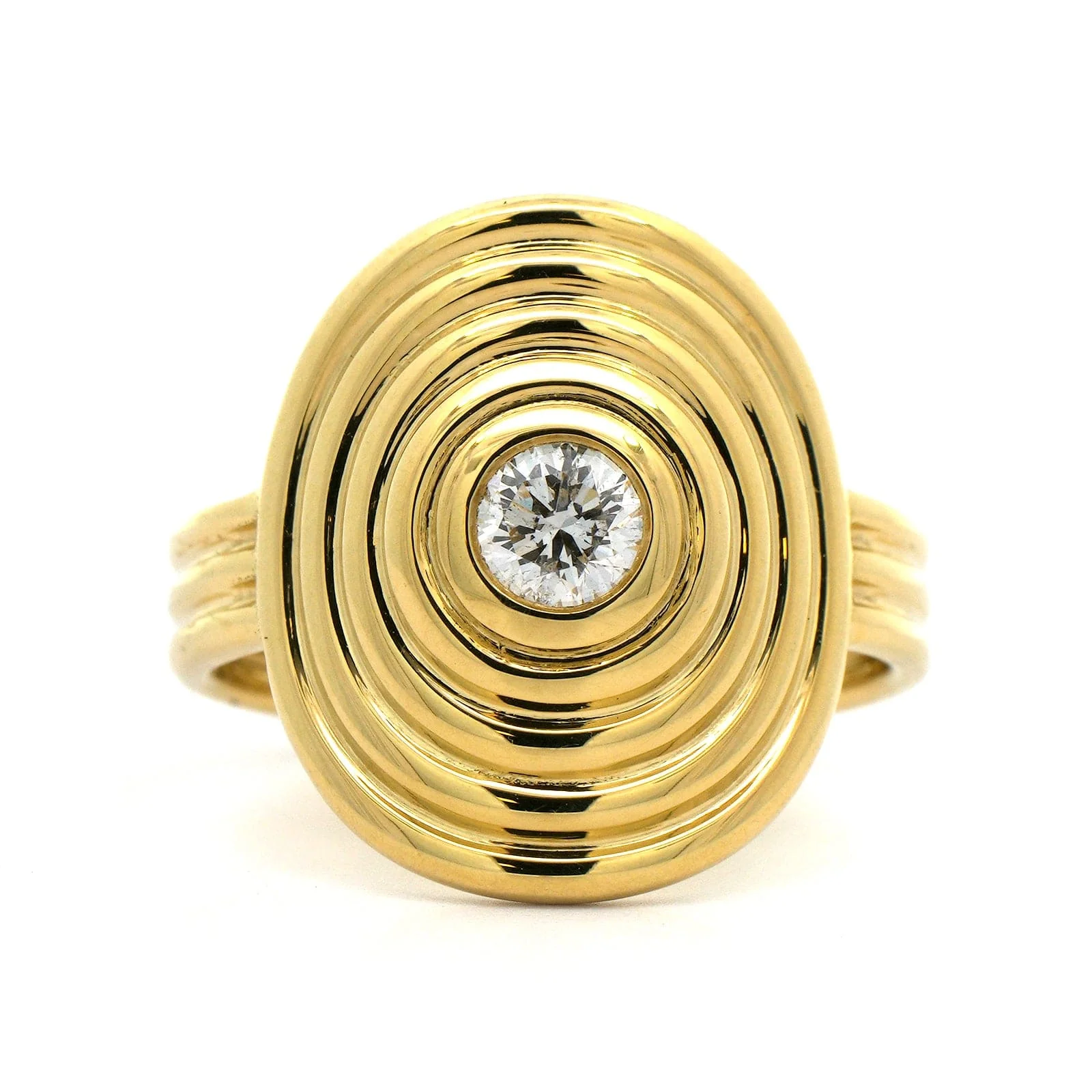 18K Yellow Gold Large Bezel Set Diamond Ring - Image 4