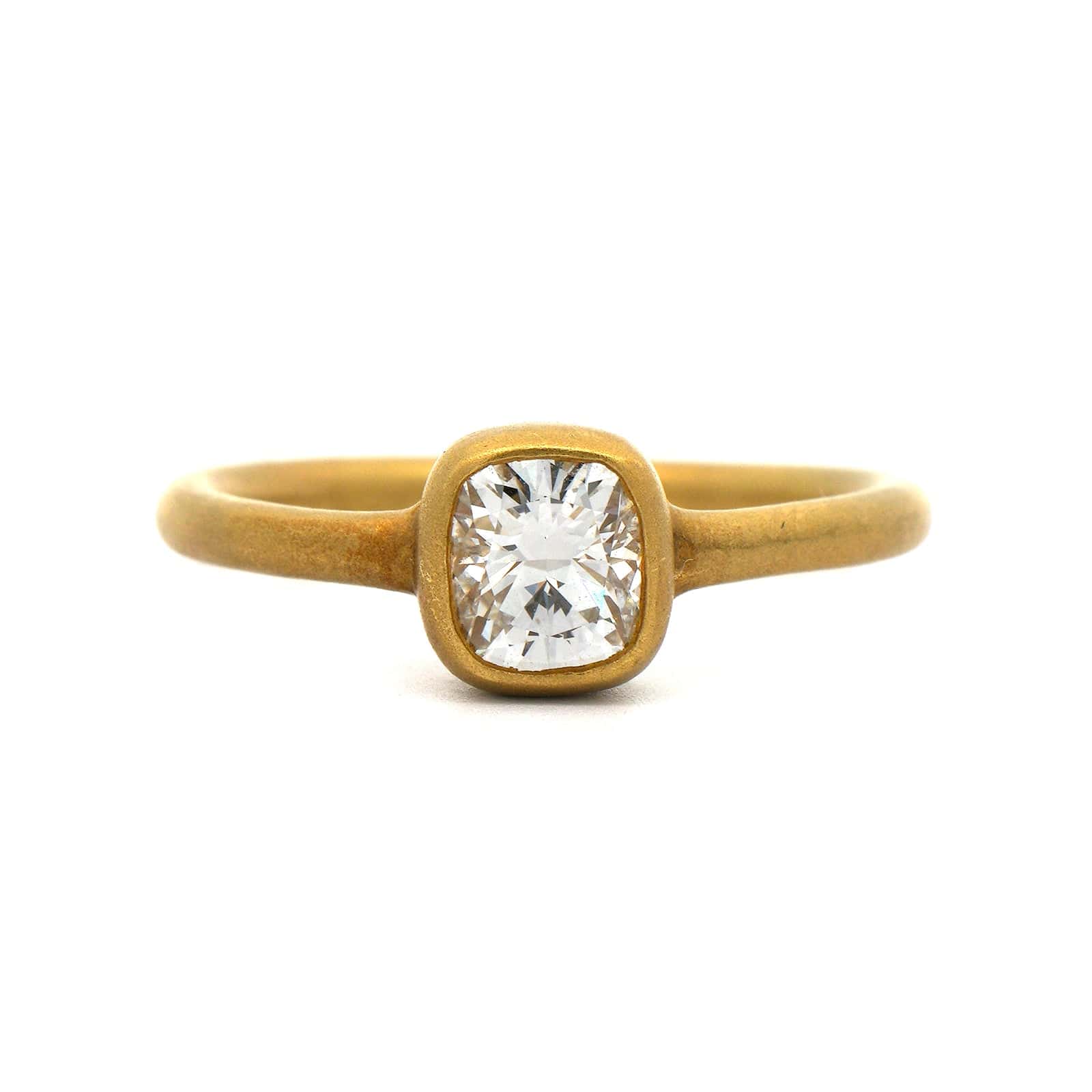 18K Yellow Gold Bezel Set Cushion Diamond Ring - Image 4