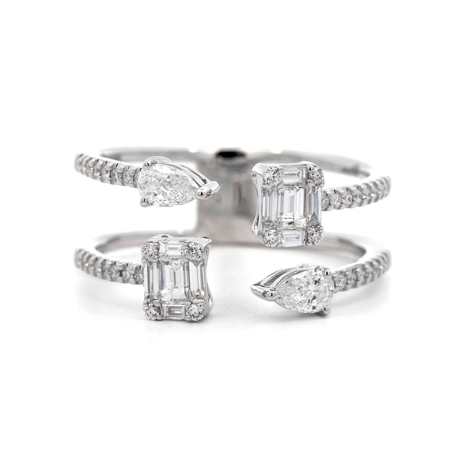 18K White Gold 2 Row Multi Shaped Open Diamond Ring - Image 4