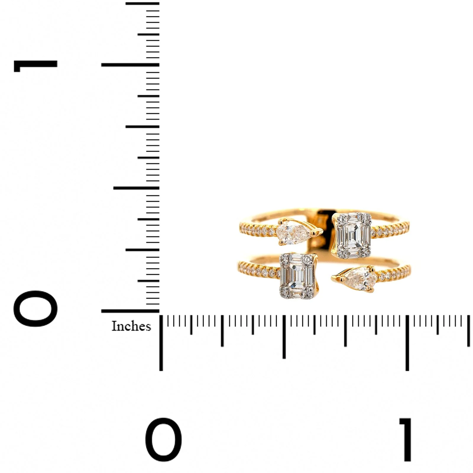 18K Yellow Gold 2 Row Multi Shaped Open Diamond Ring - Image 3