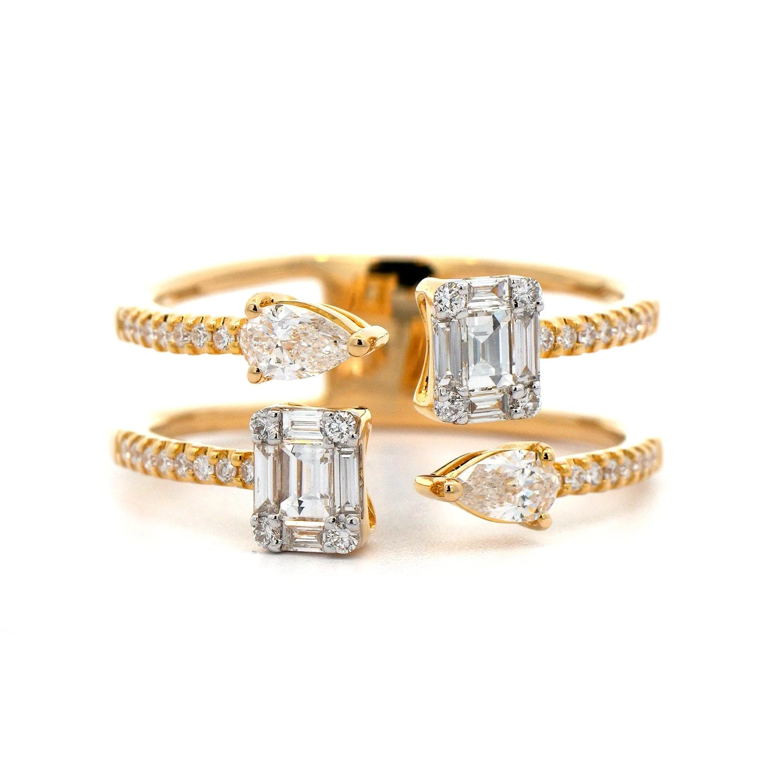 18K Yellow Gold 2 Row Multi Shaped Open Diamond Ring - Image 4