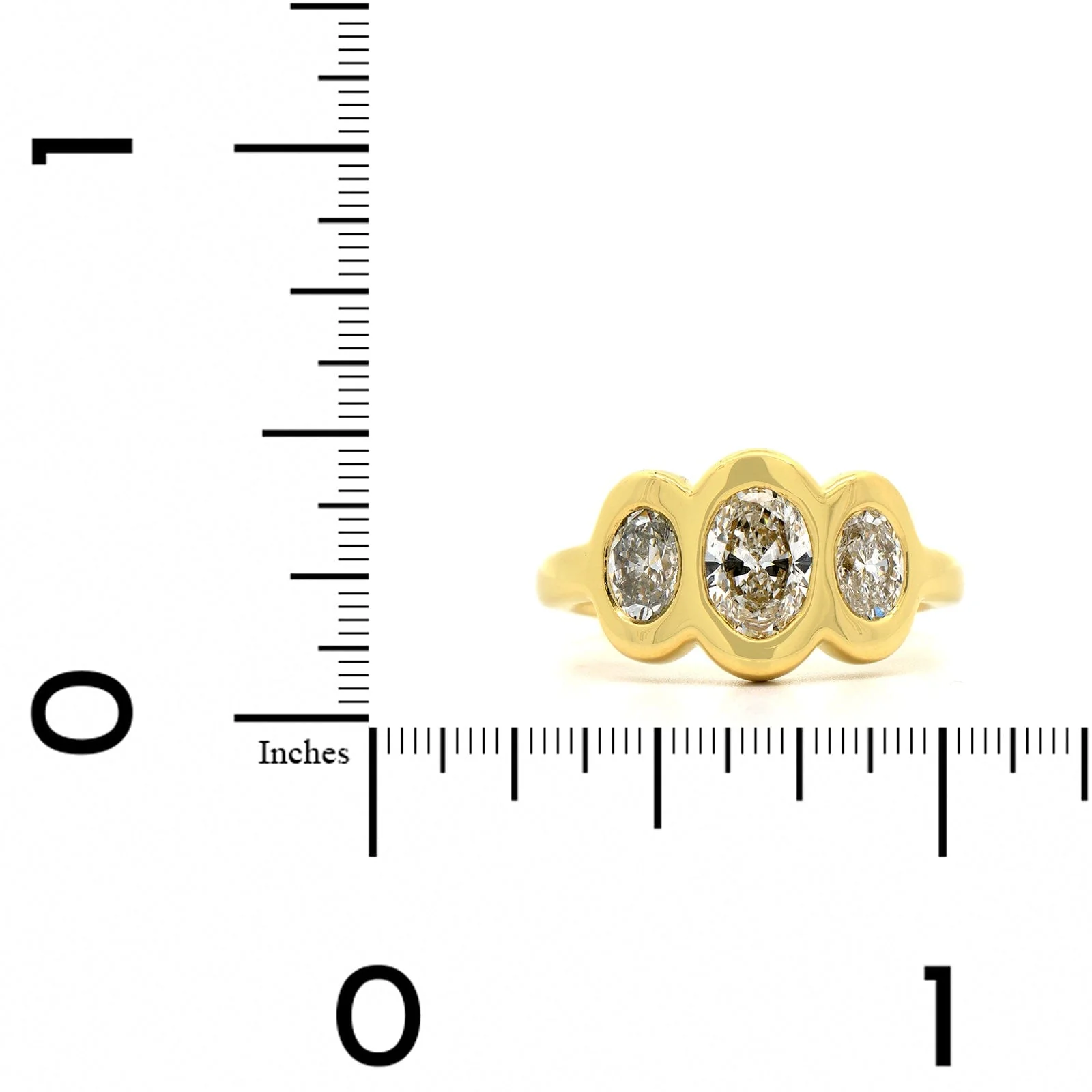 18K Yellow Gold 3 Stone Bezel Set Diamond Band - Image 3