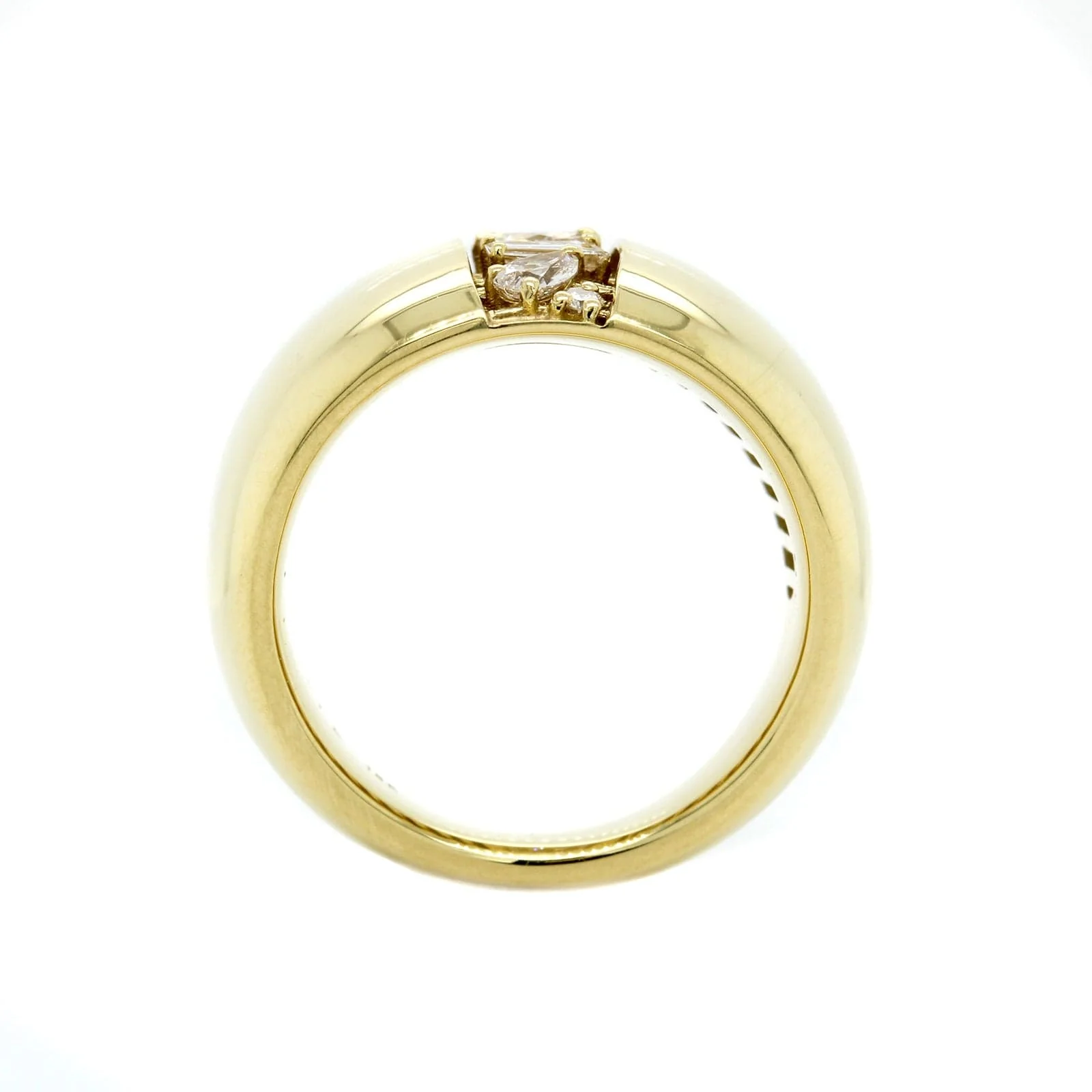 18K Yellow Gold Pear Shaped and Baguette Diamond Dome Ring - Image 3