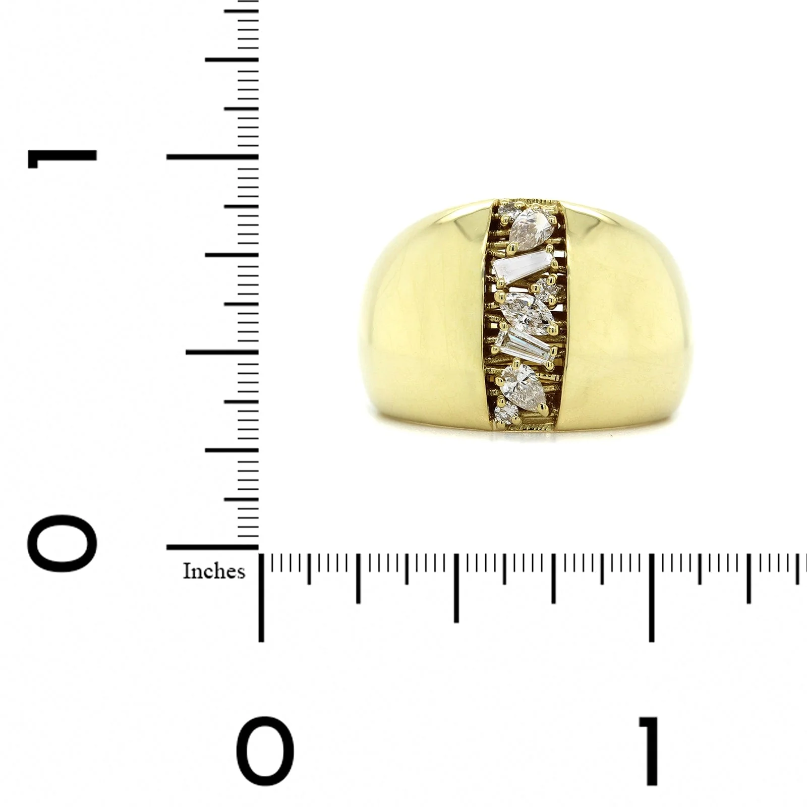 18K Yellow Gold Pear Shaped and Baguette Diamond Dome Ring - Image 4