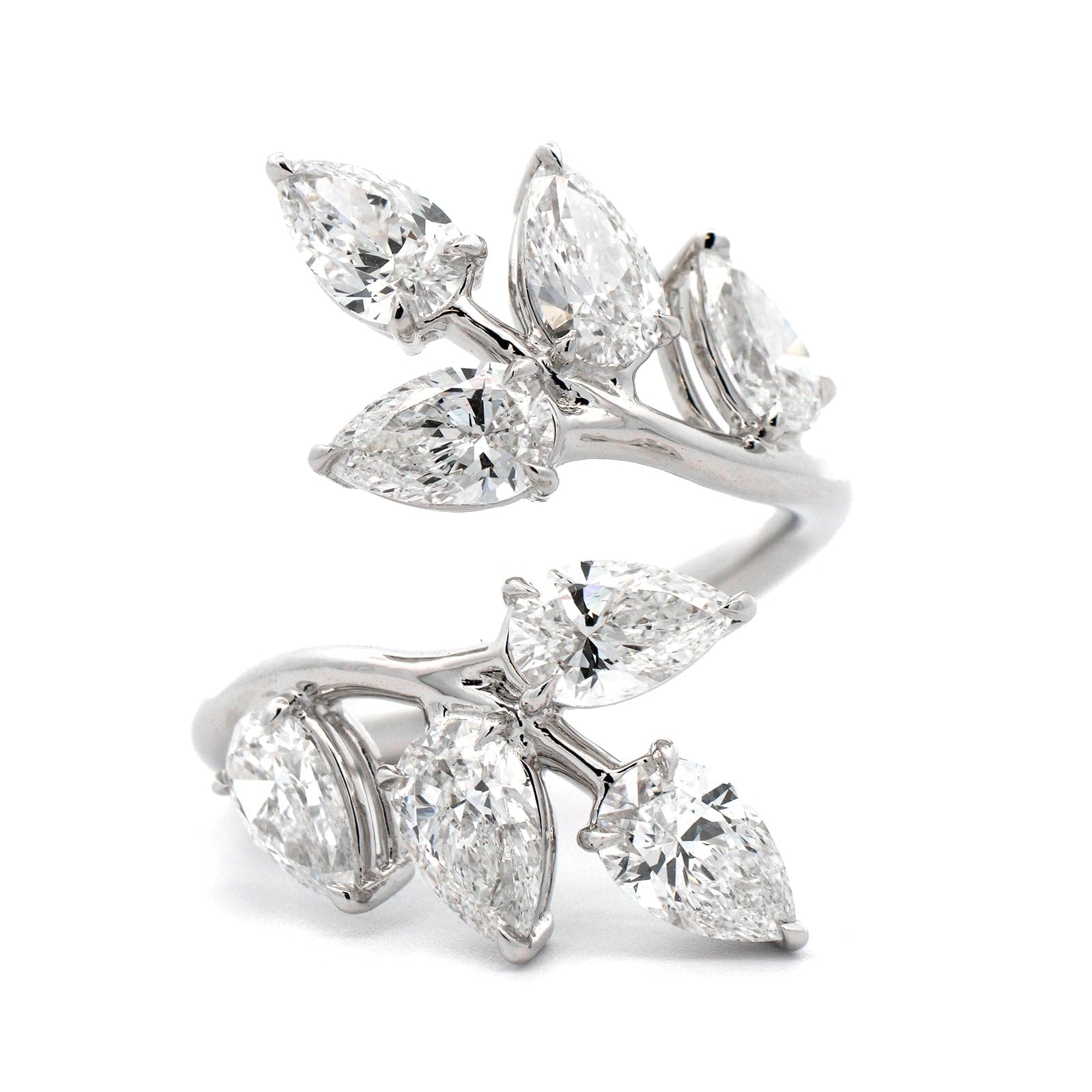 18K White Gold Diamond Bypass Vine Ring