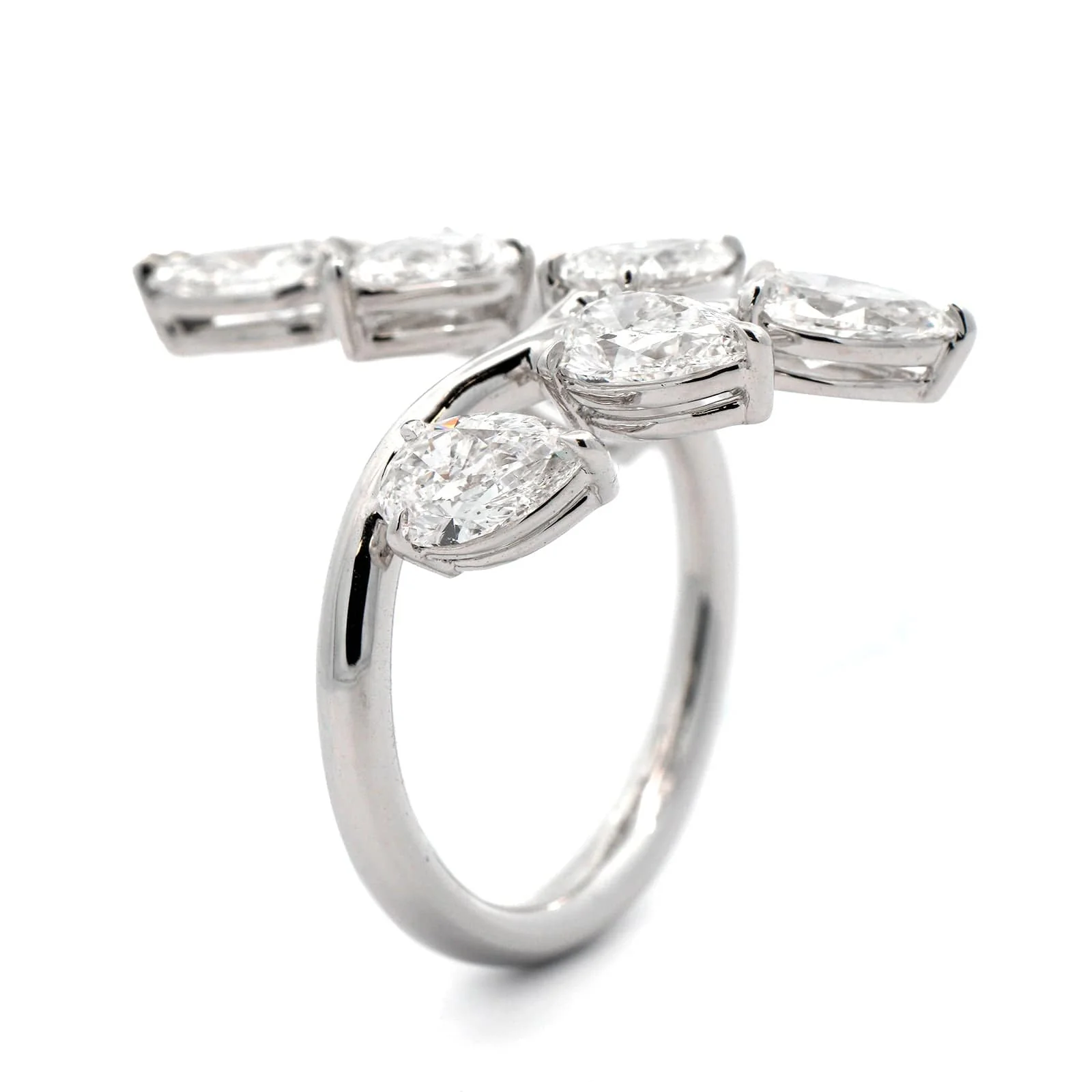 18K White Gold Diamond Bypass Vine Ring - Image 2