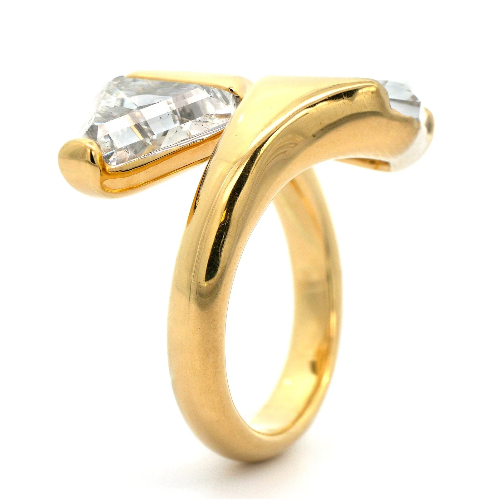 18K Yellow Gold Trillion Diamond Bypass Ring - Image 2