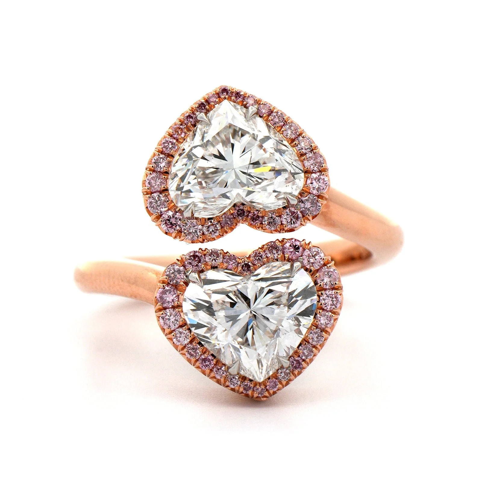 18K Rose Gold Heart Shaped Pink Diamond Bypass Ring - Image 4