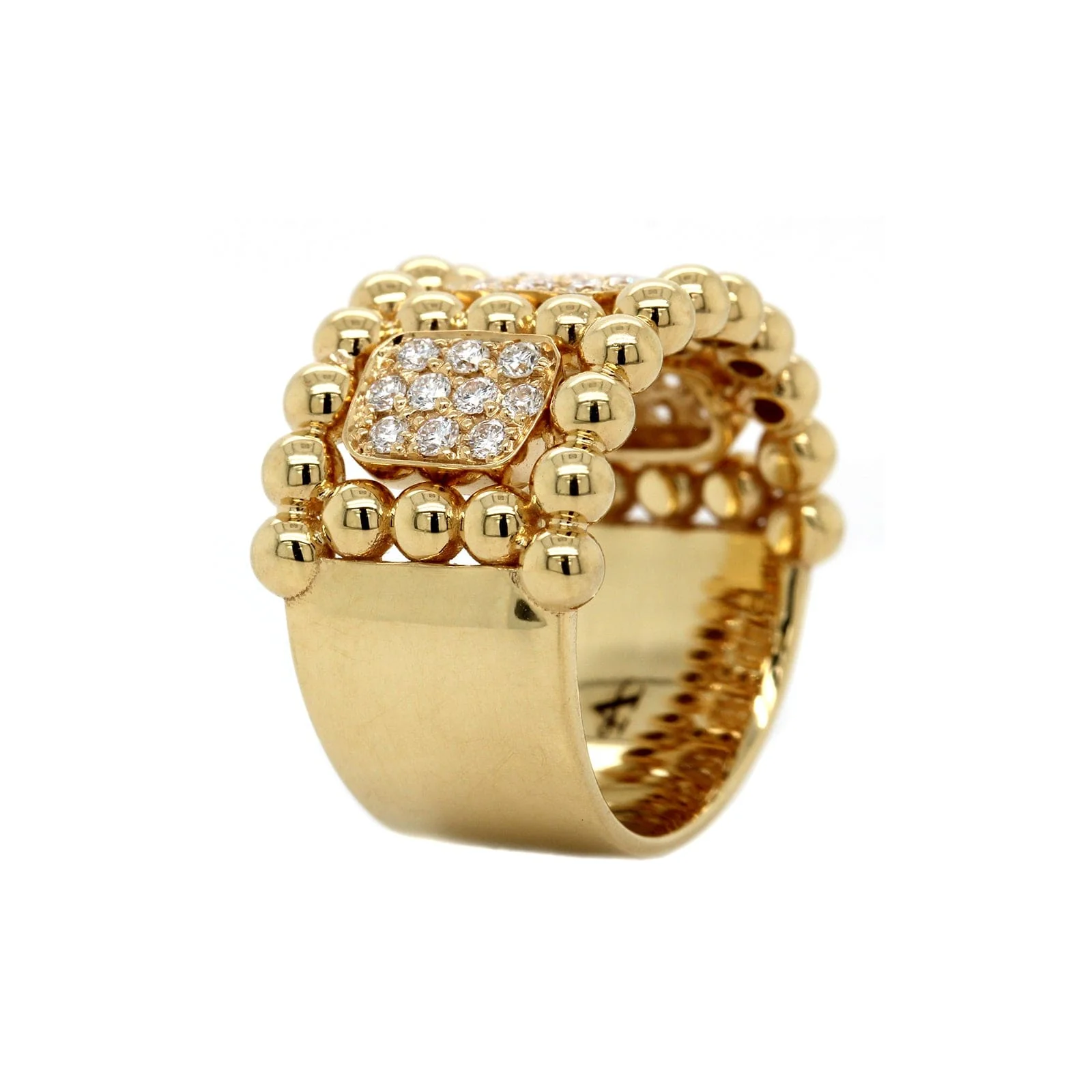 18K Yellow Gold Wide Beaded Diamond Cluster Ring - Image 2