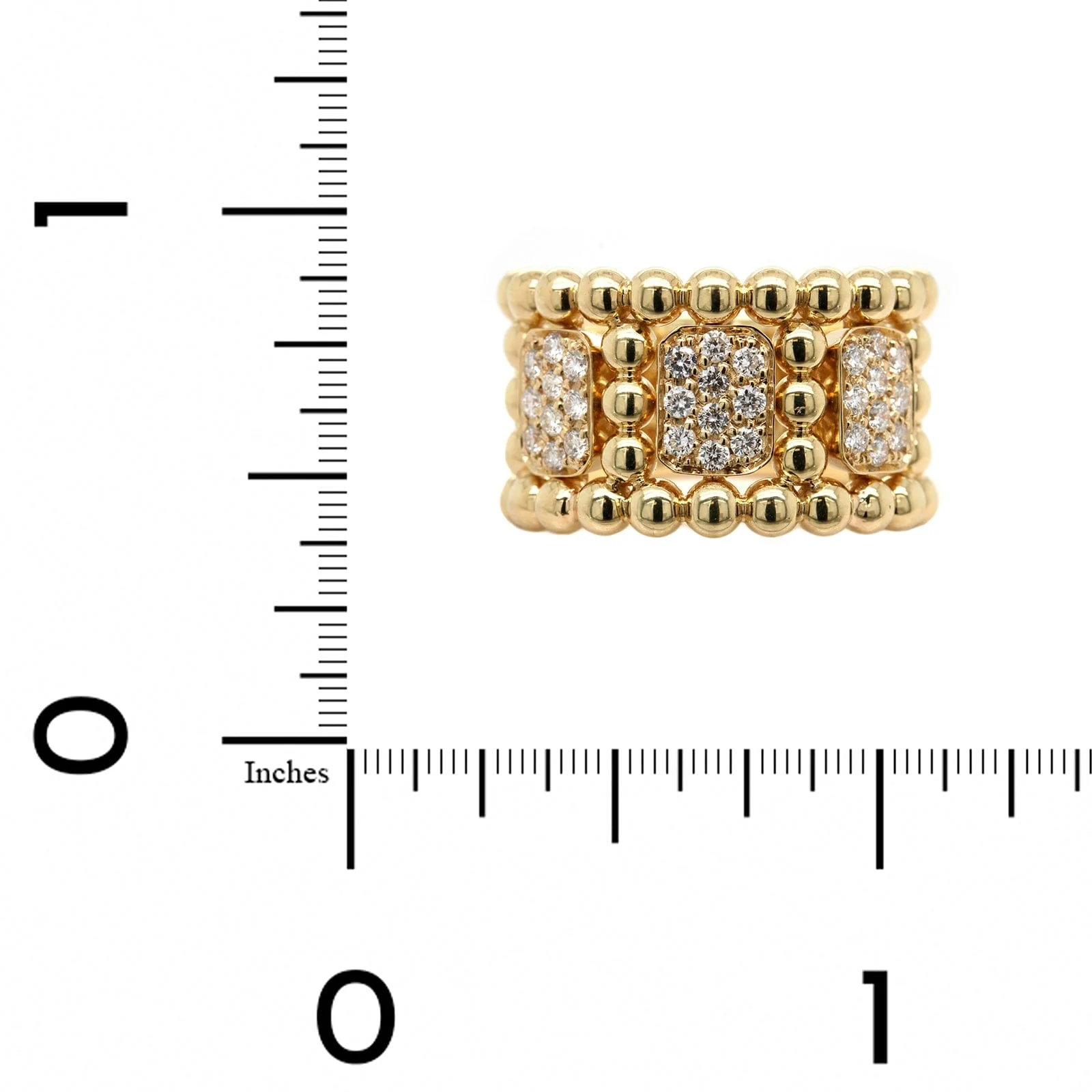18K Yellow Gold Wide Beaded Diamond Cluster Ring - Image 4