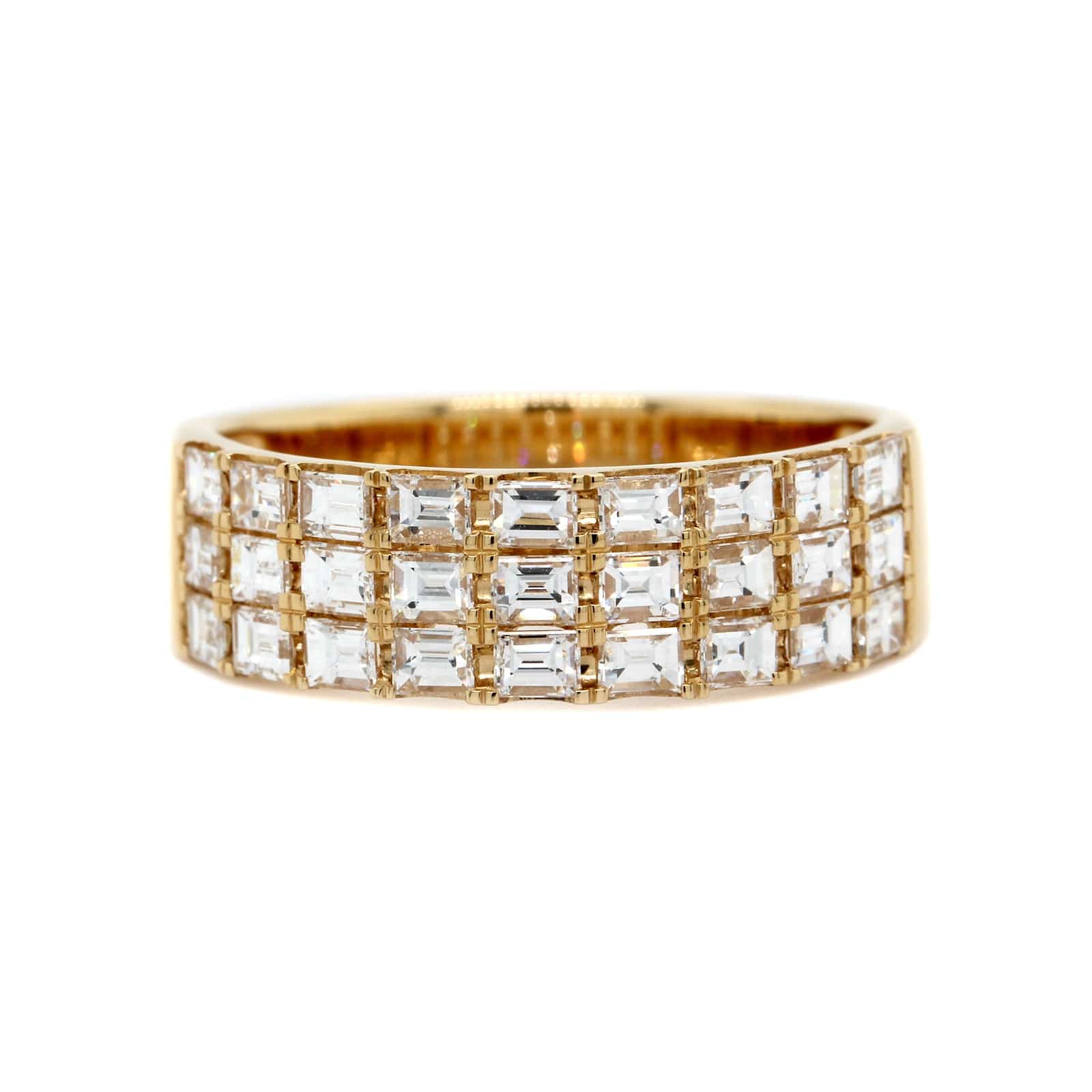 18K Yellow Gold 3 Row Baguette Diamond Ring - Image 5