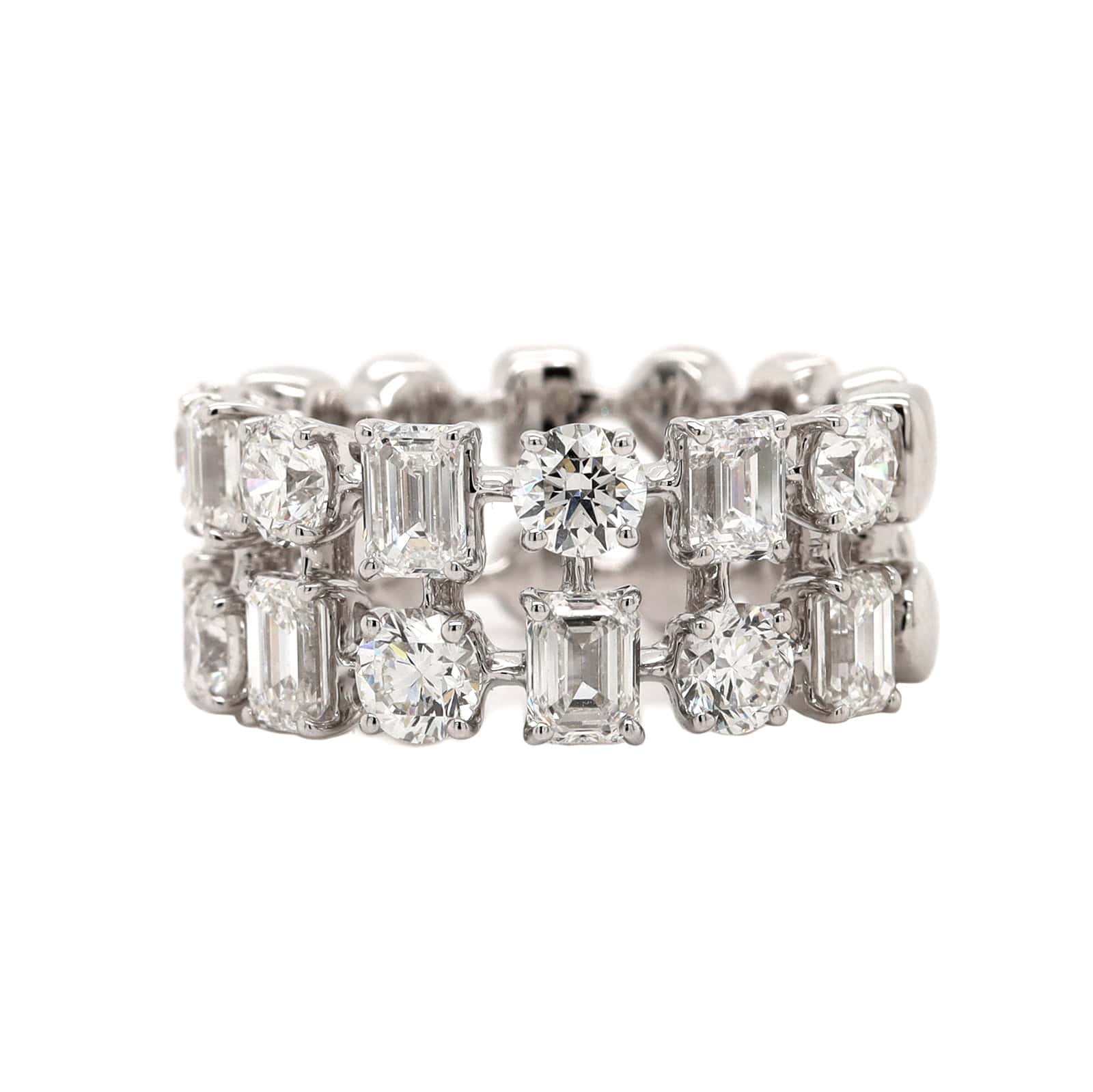 18K White Gold 2 Row Diamond Ring - Image 5